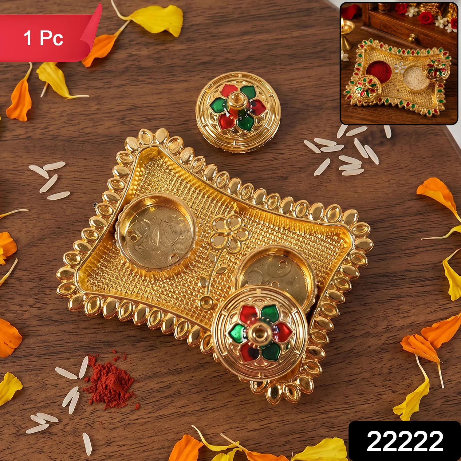 Kumkum Holder – Elegant Meenakari Floral Design for Pooja - Image 2