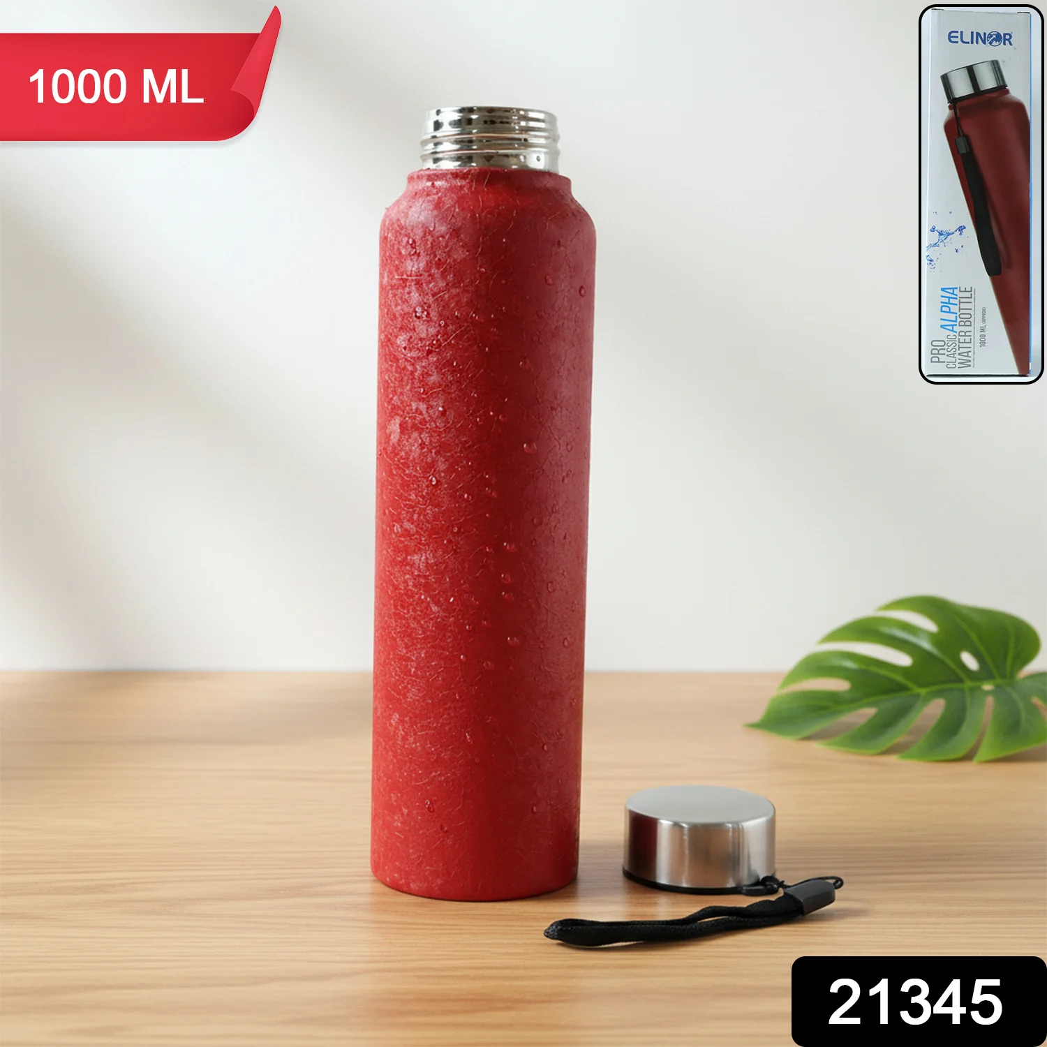 Stainless Steel Water Bottle 1000 ML – Leakproof & Insulated Red - Image 2