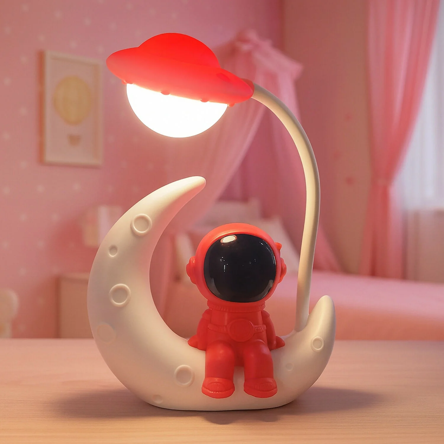 Astronaut Moon LED Night Lamp – USB Rechargeable Touch Control