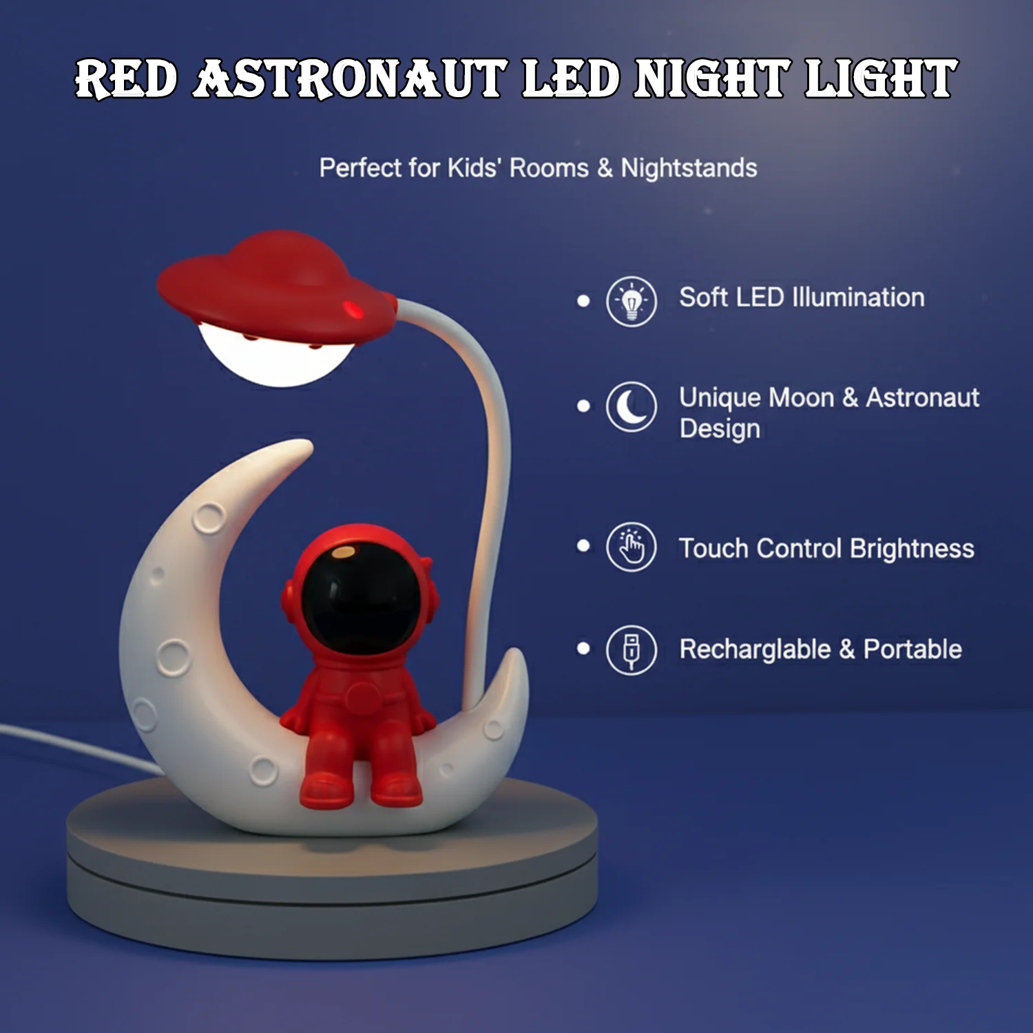 Astronaut Moon LED Night Lamp – USB Rechargeable Touch Control - Image 3