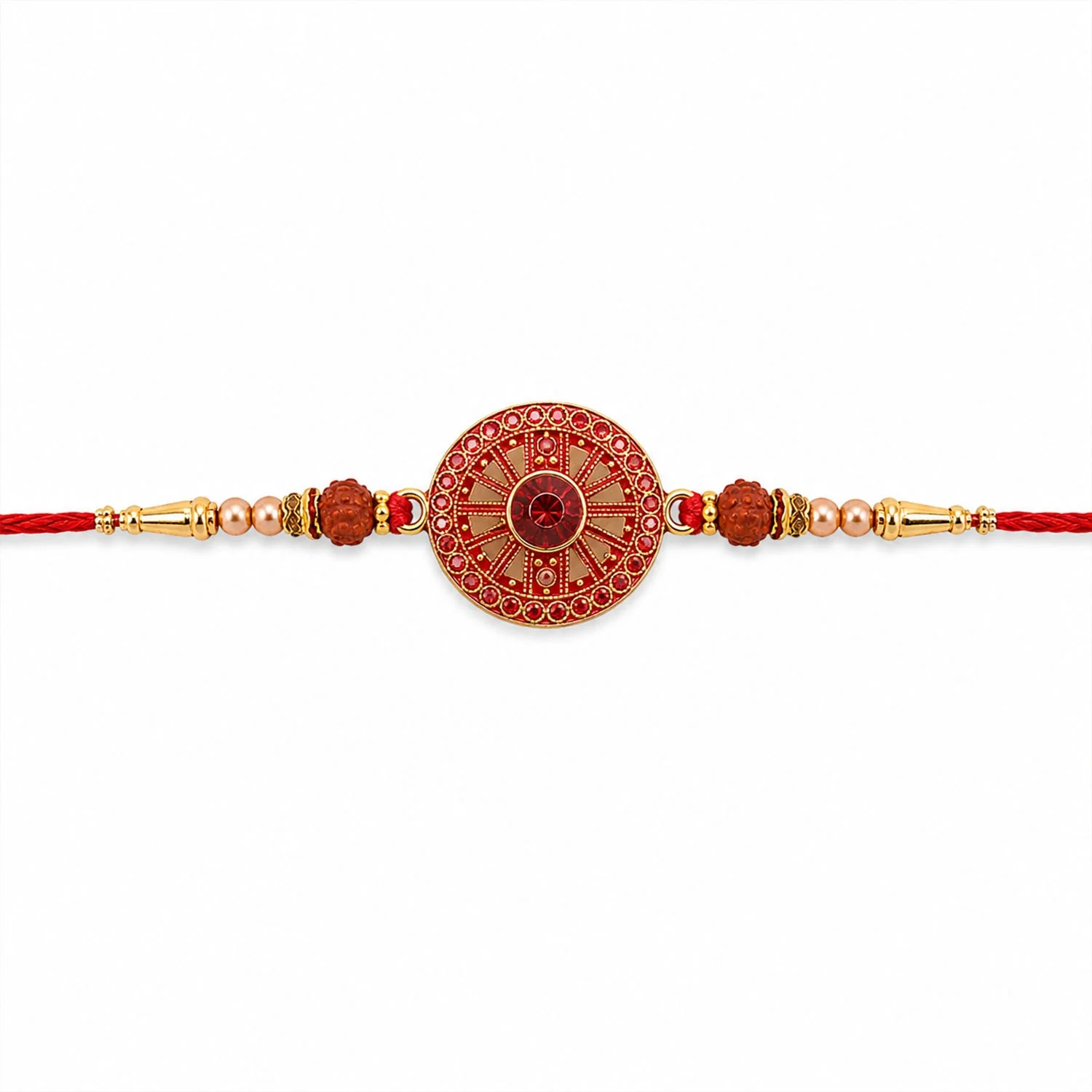 Red Crystal Floral Rakhi – Elegant Traditional Tie for Siblings - Image 5