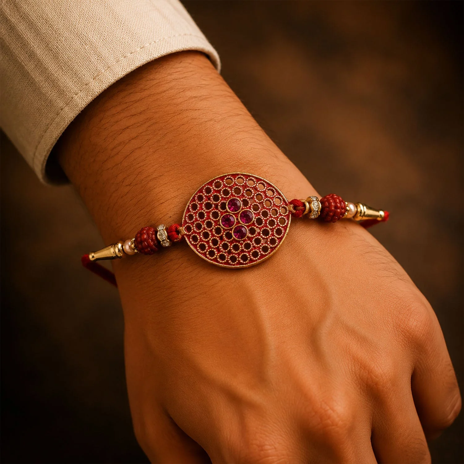 Meenakari Rakhi for Brother – Elegant Kundan Beads with Traditional Charm - Image 2