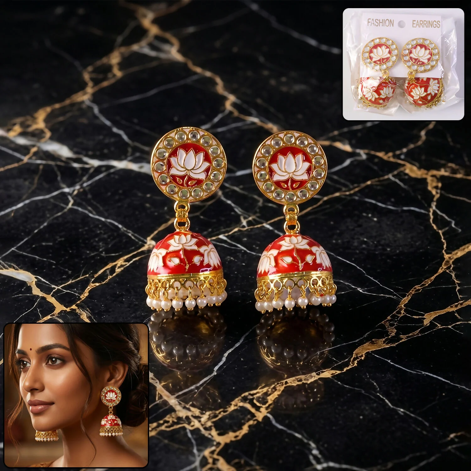 Jhumka Earrings – Elegant Pearl Drop Design for Festive Looks