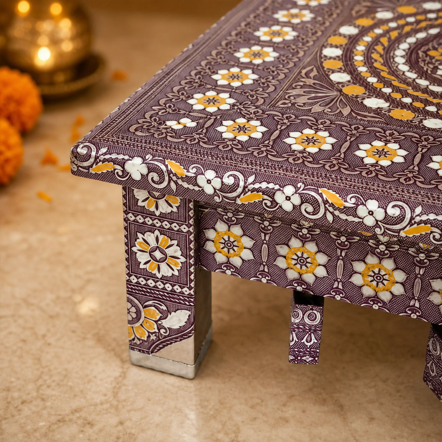 Pooja Chowki Bajot – Traditional Rajwadi Oxidised Finish for Mandir - Image 3