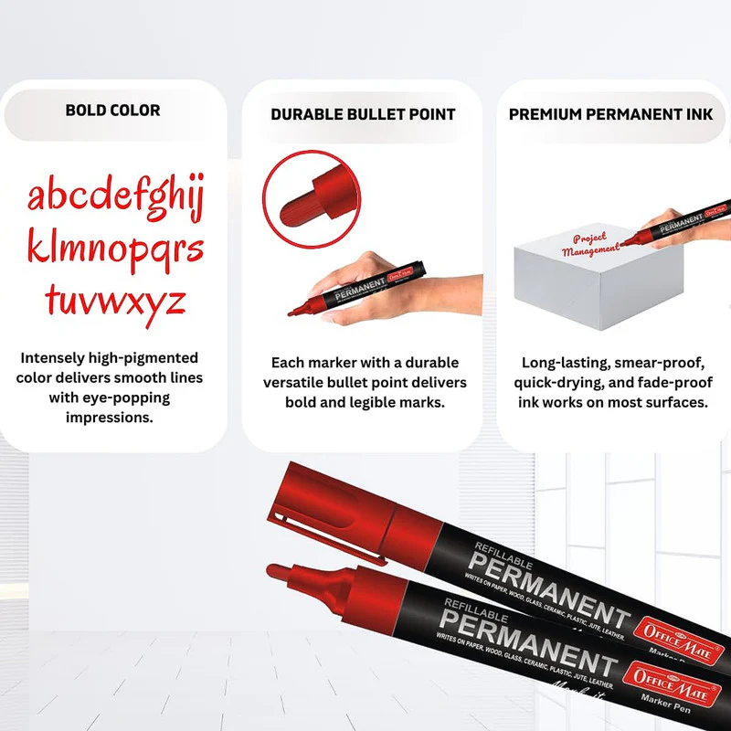 Refillable Red Permanent Marker Pens – Durable Bullet Tip, 10 Pack - Image 4