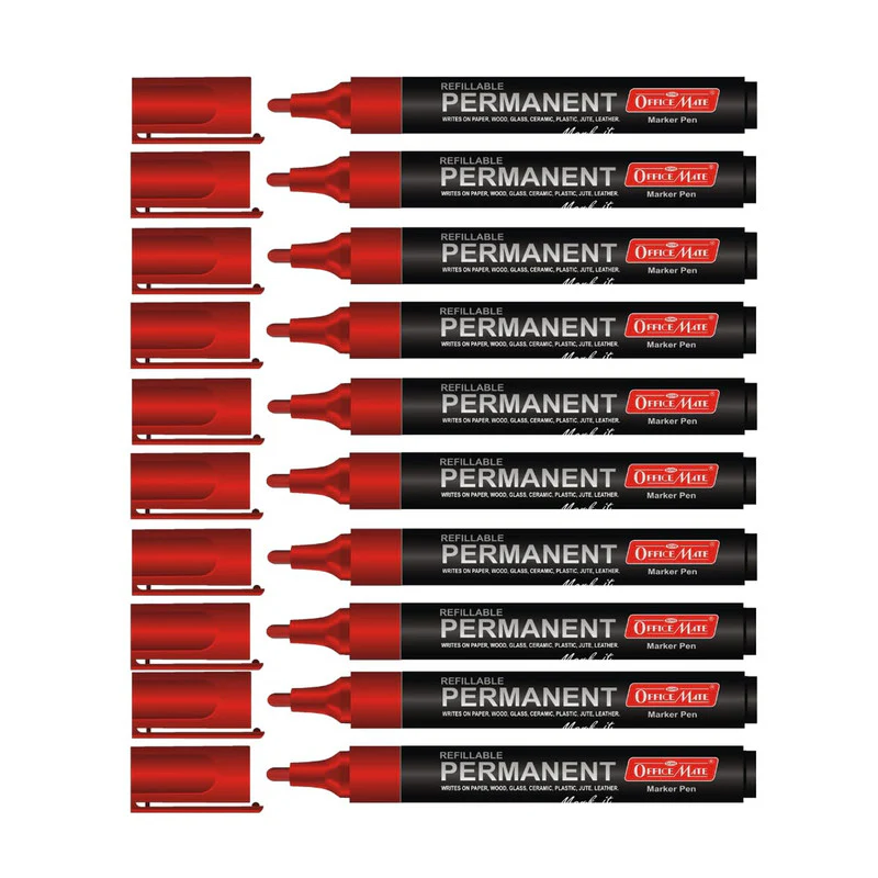 Refillable Red Permanent Marker Pens – Durable Bullet Tip, 10 Pack - Image 6