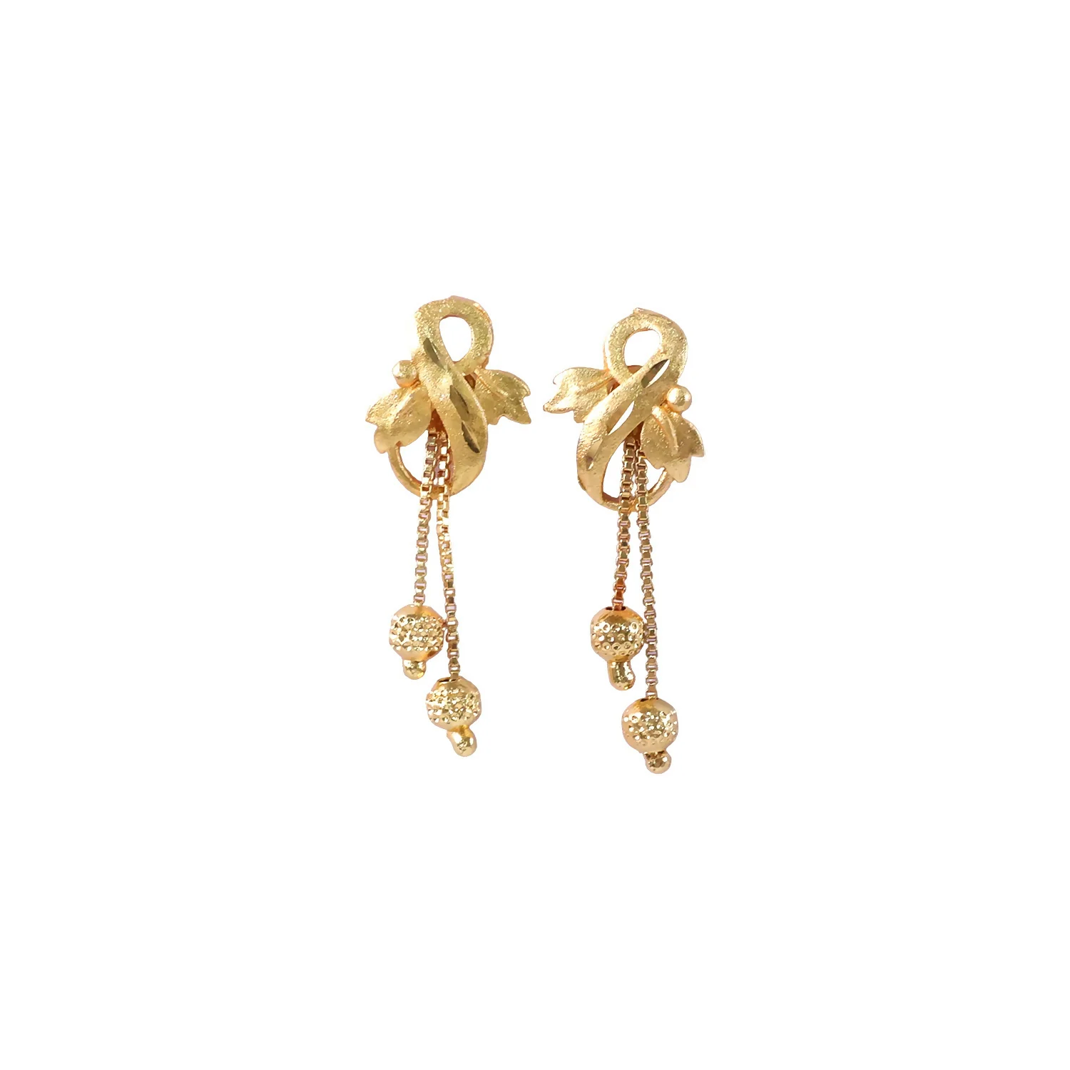 Gold Drop Earrings – Leaf Motif & Cascading Chain Design - Image 5