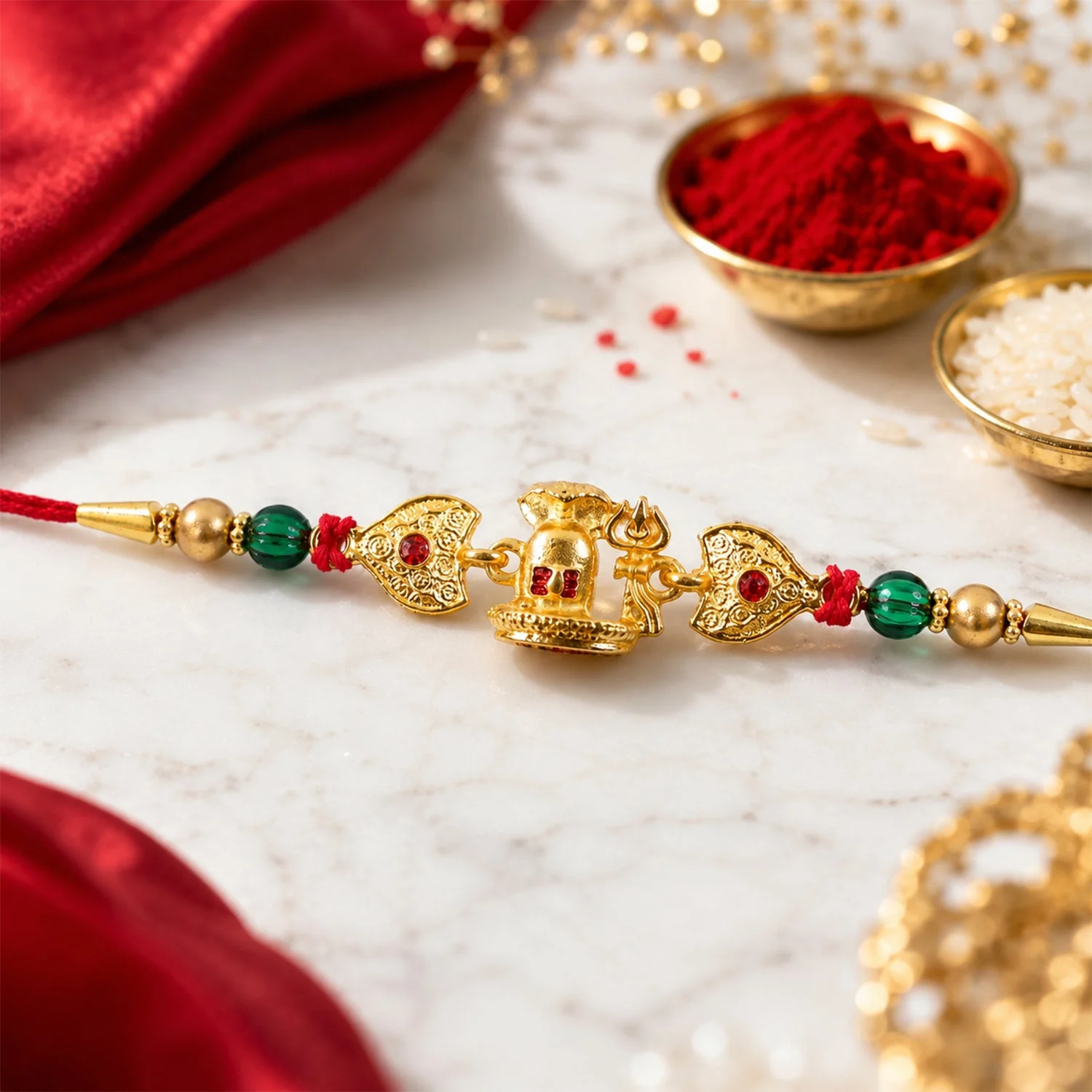 Religious Shivling Trishul Rakhi with Beadwork – Rakhi for Brother - Image 2