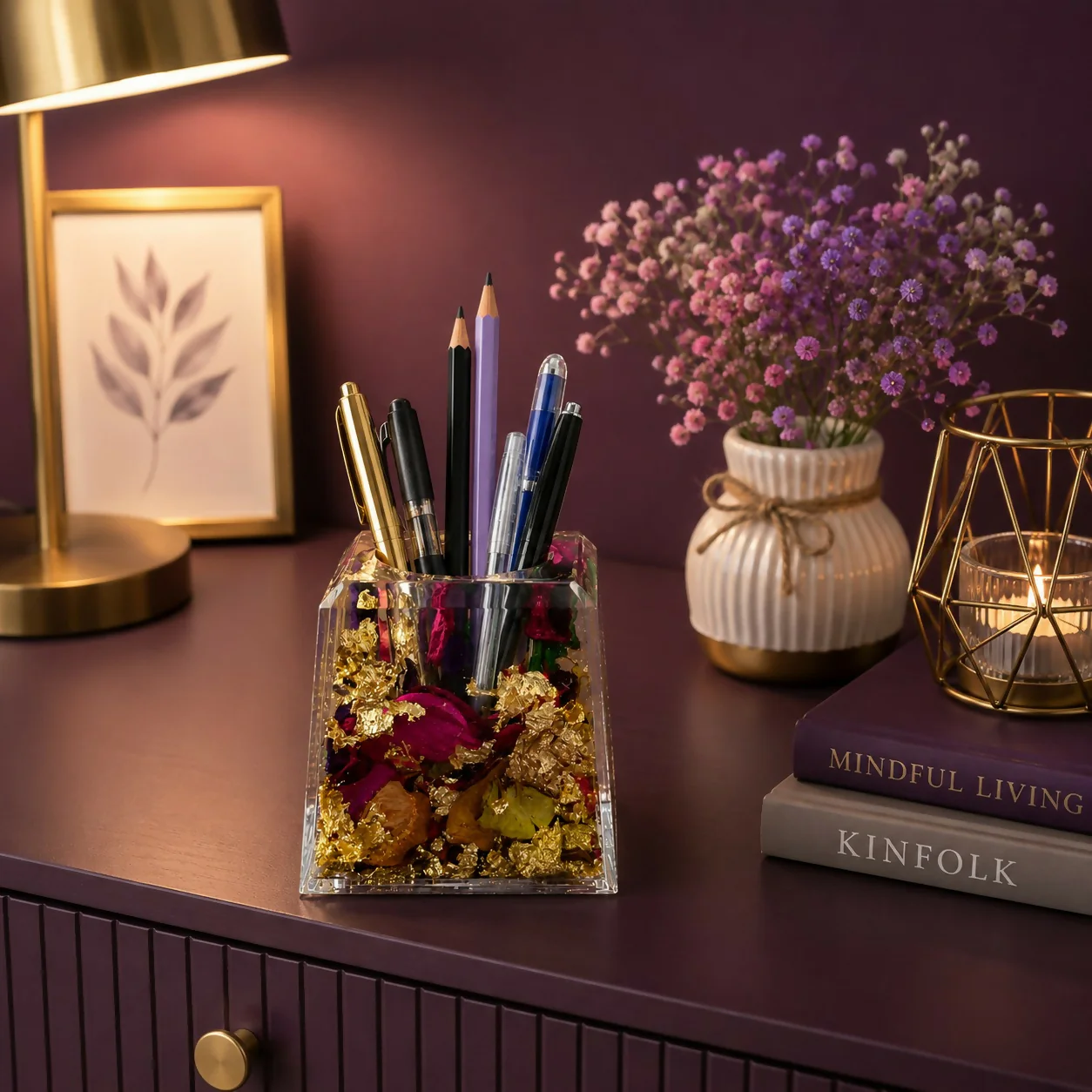 Resin Flower Pen Stand – Elegant Desk Organizer for Office & Home - Image 3