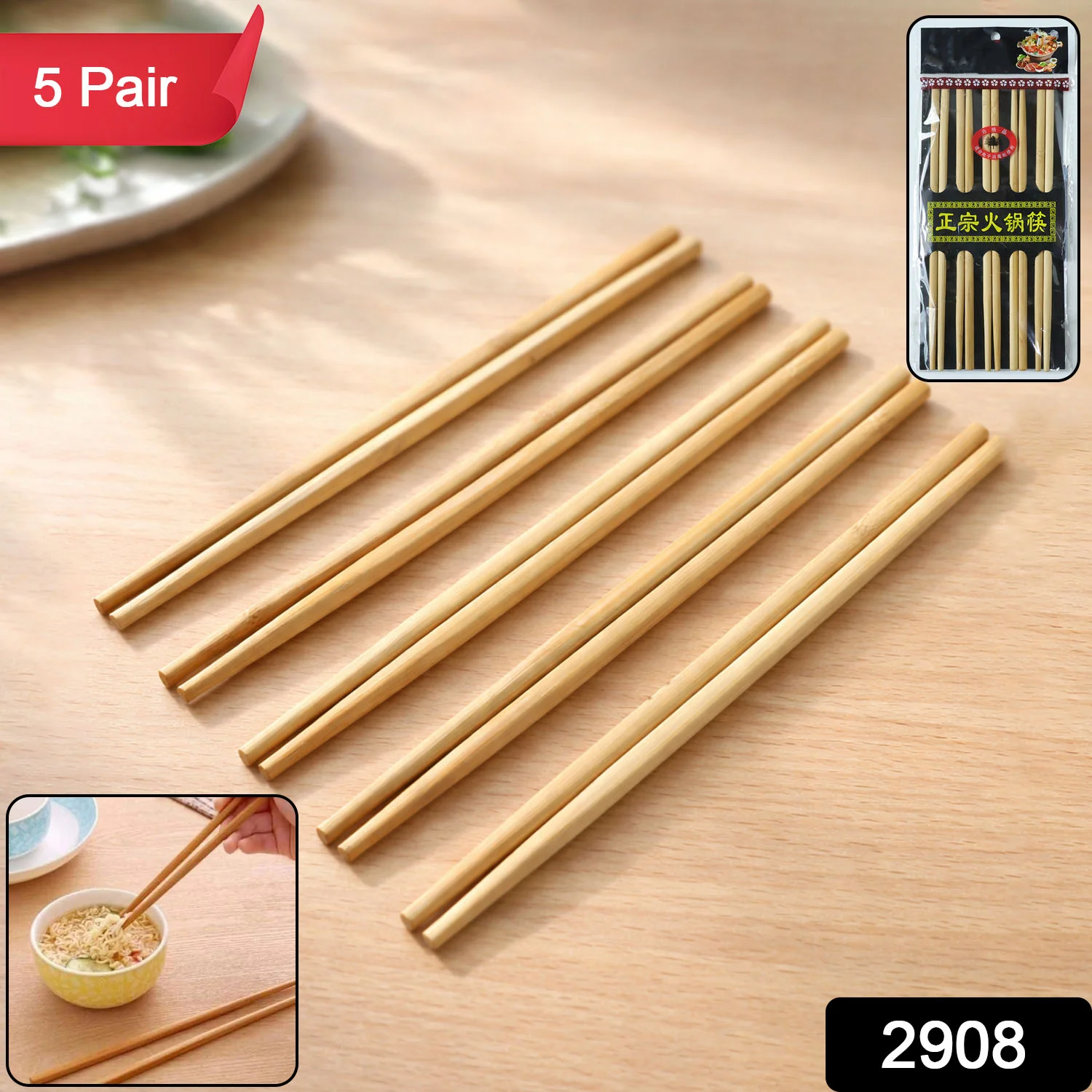 Bamboo Chopsticks Set – Premium Reusable 5 Pairs for Dining - Image 2