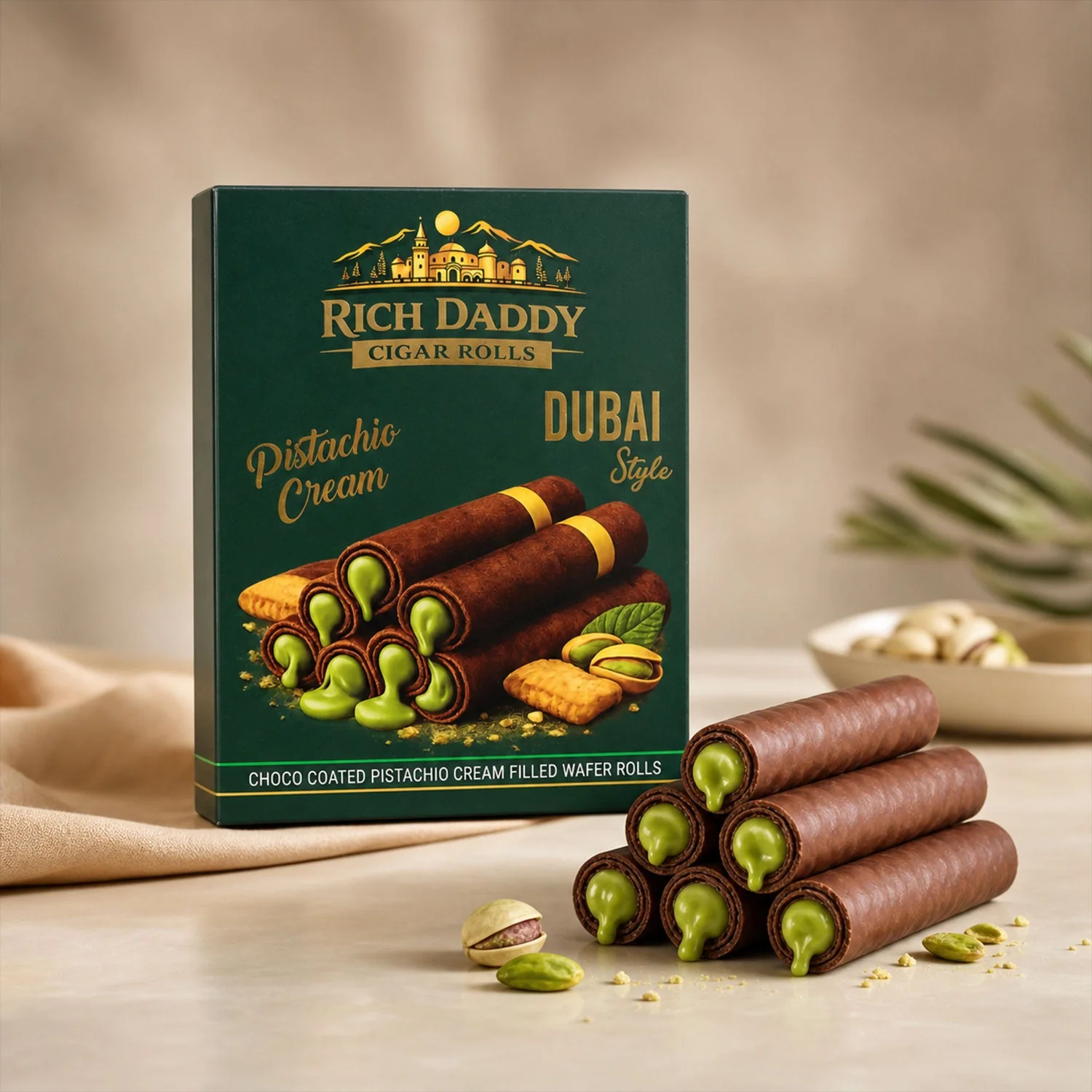 Pistachio Cream Cigar Rolls – Luxurious Dubai Style Snack - Image 2