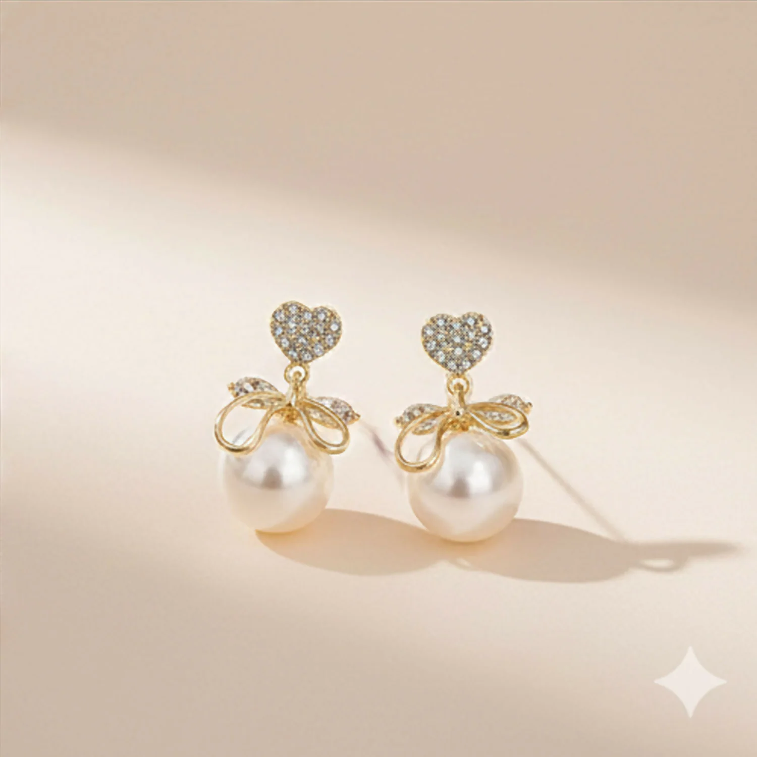 Heart Crystal Pearl Bow Earrings – 14K Gold Plated Elegance - Image 5