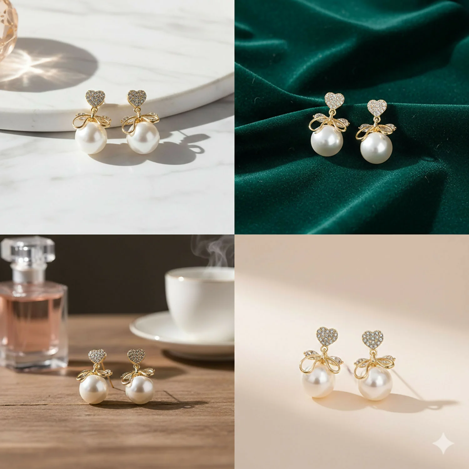 Heart Crystal Pearl Bow Earrings – 14K Gold Plated Elegance - Image 6