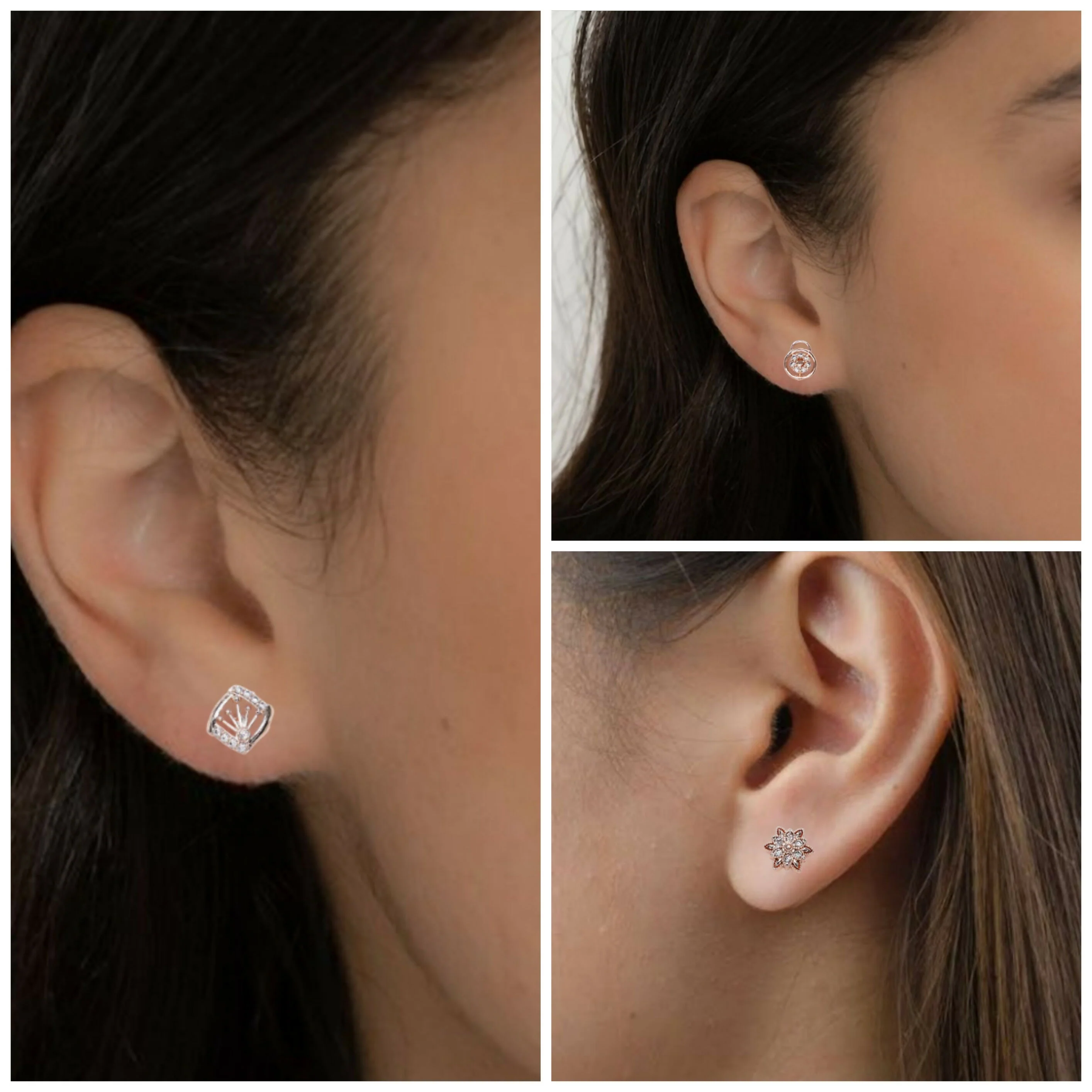 Rose Gold Stud Earrings Set – 3 Pair Combo with Diamond Look - Image 3