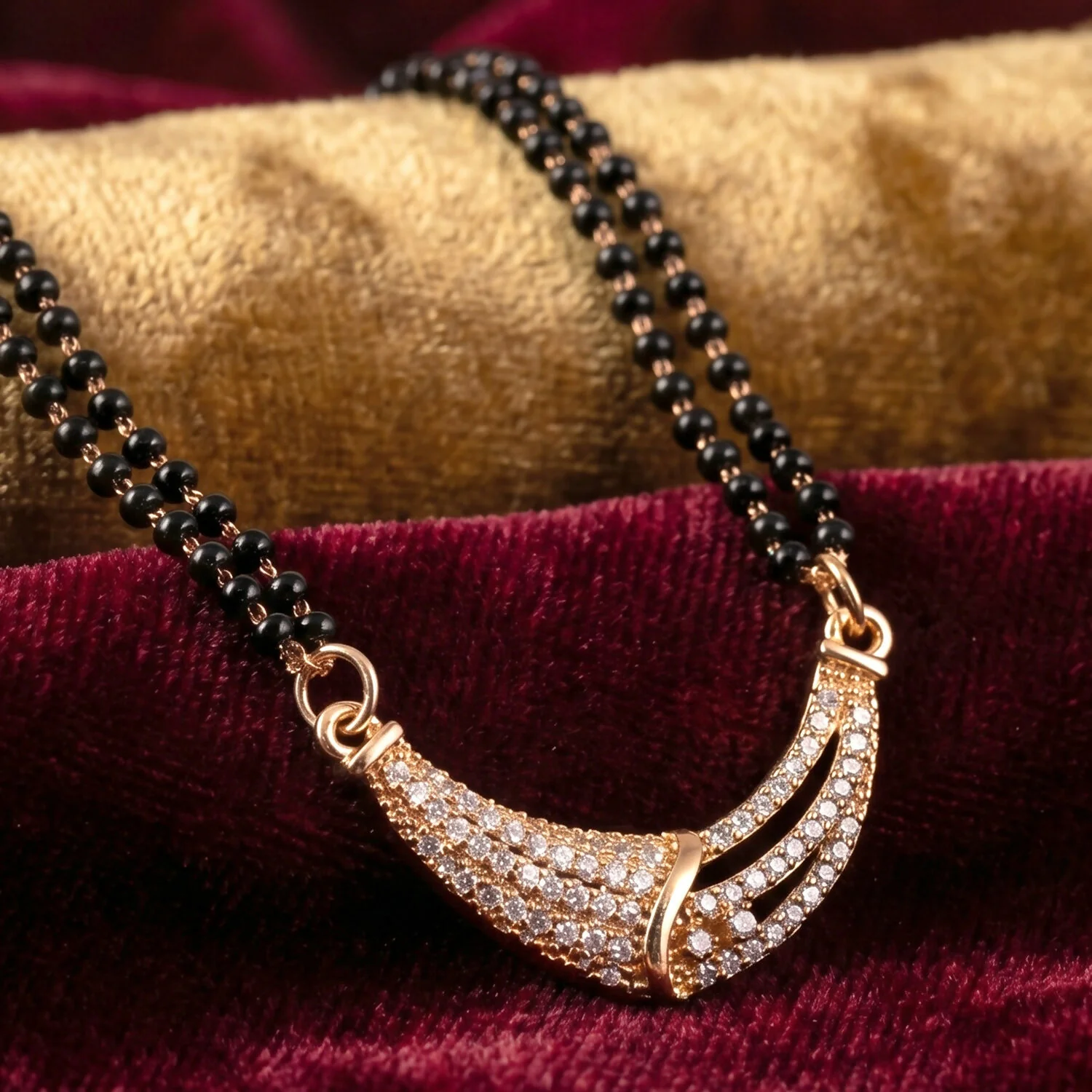 Mangalsutra with CZ Crescent Moon Pendant – Elegant Bridal Jewelry - Image 4
