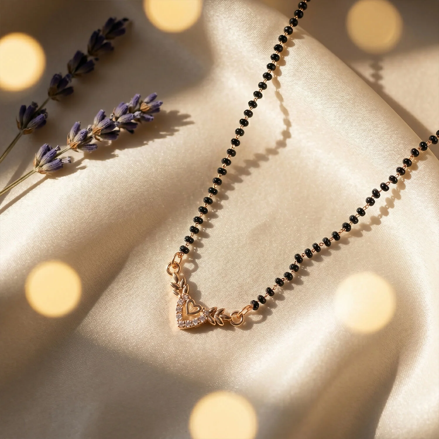Mangalsutra with Heart & Wheat Leaf Pendant – Elegant & Modern Design - Image 3