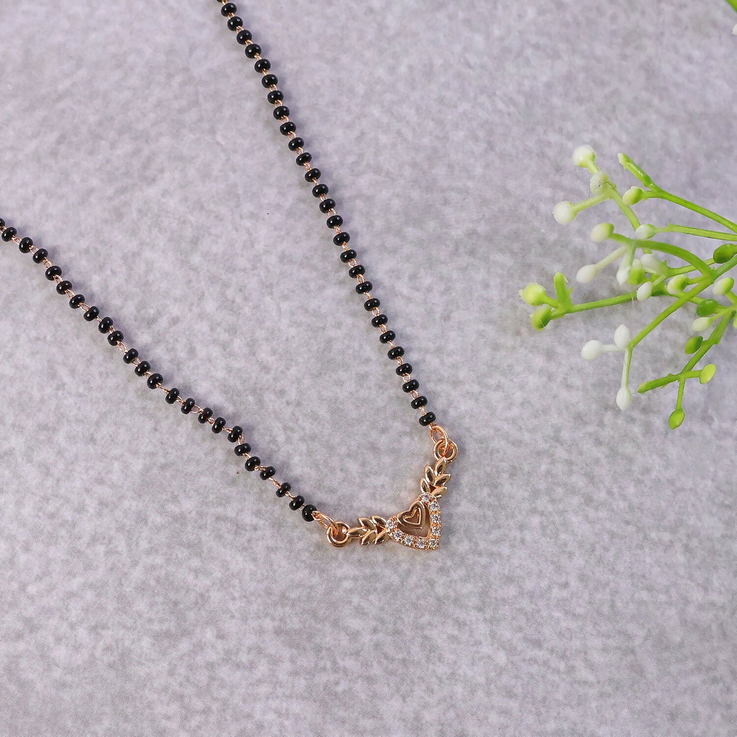 Mangalsutra with Heart & Wheat Leaf Pendant – Elegant & Modern Design - Image 4