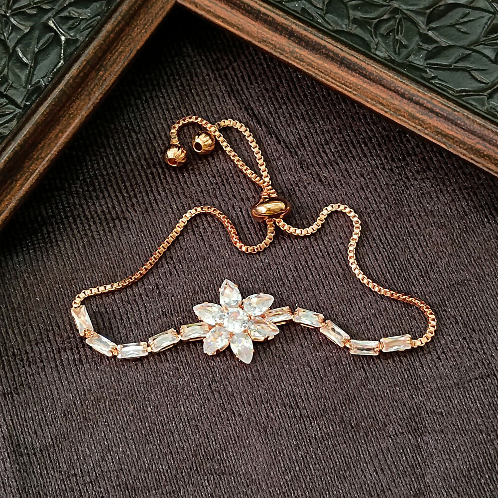 Rose Gold Plated Floral Adjustable Bracelet – Elegant Sparkle - Image 3