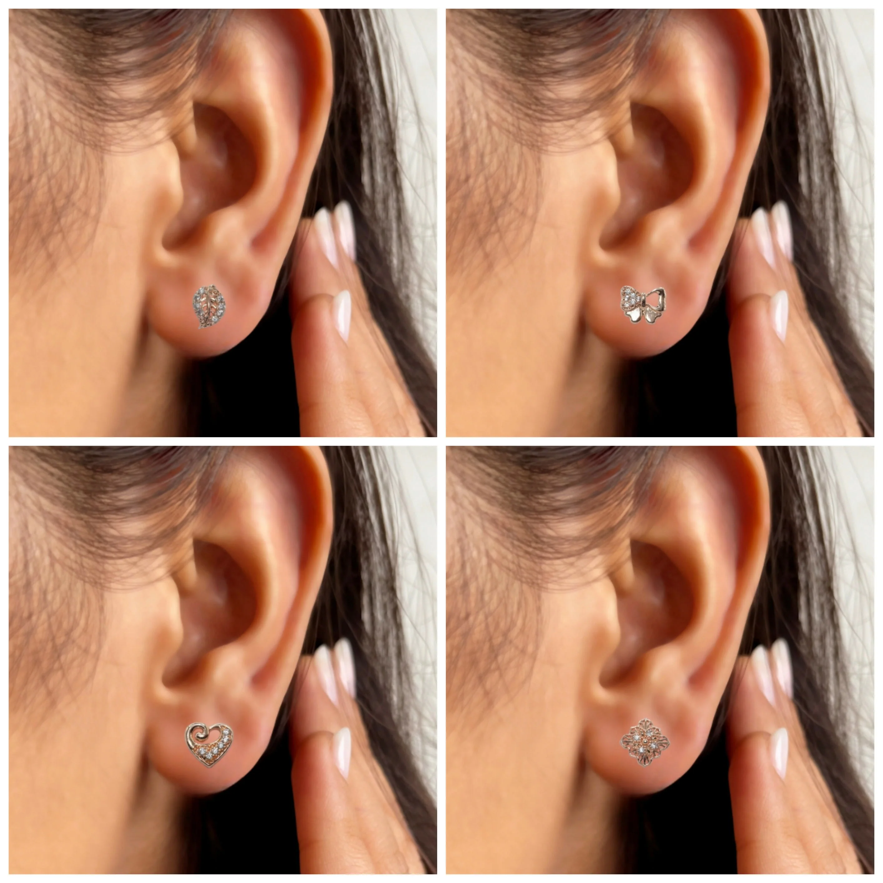 Rose Gold CZ Stud Earrings Combo – Elegant 4-Pair Set for Women - Image 3