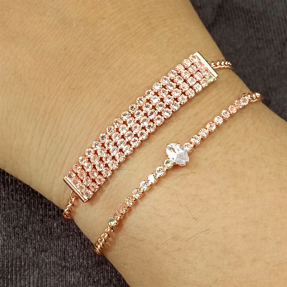 Rose Gold Plated Stone Bracelets – Elegant Versatile Pack - Image 7