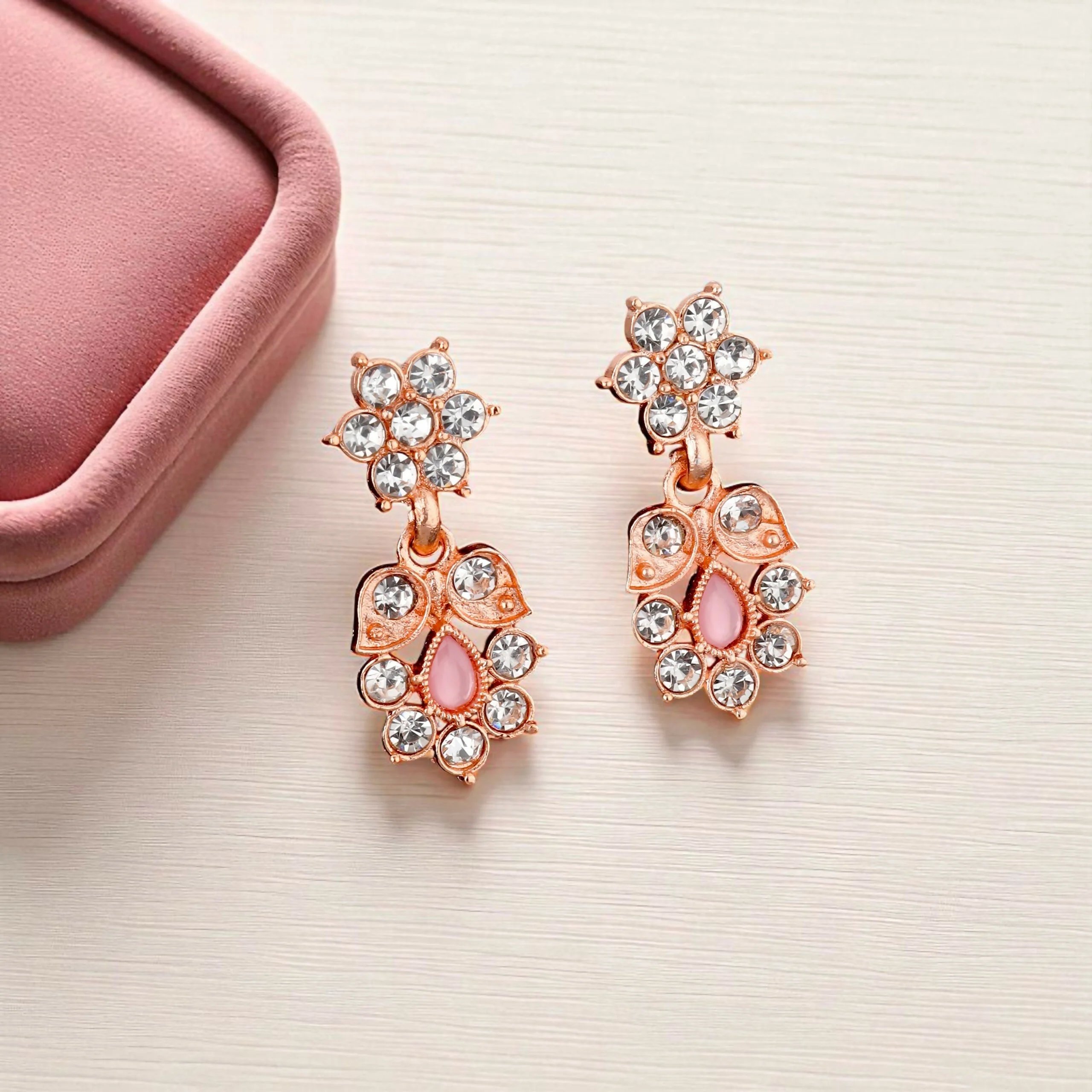 Floral Jewellery Set – Rose Gold-Toned Pink Petal Design - Image 4