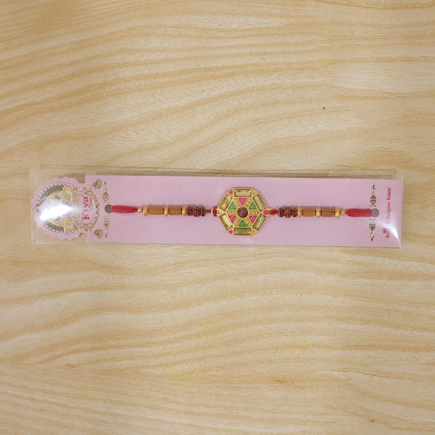 Premium Round Floral Kundan Meenakari Enamel Rudraksha Bead Thread Rakhi for Brother - Image 6