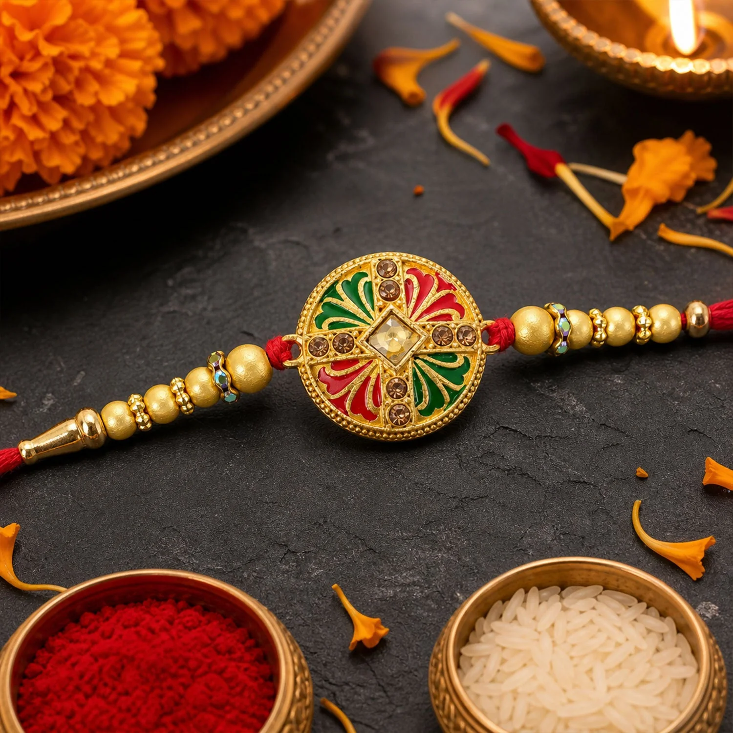 Round Floral Medallion Designer Premium Traditional Rakhi for Brother - Image 3