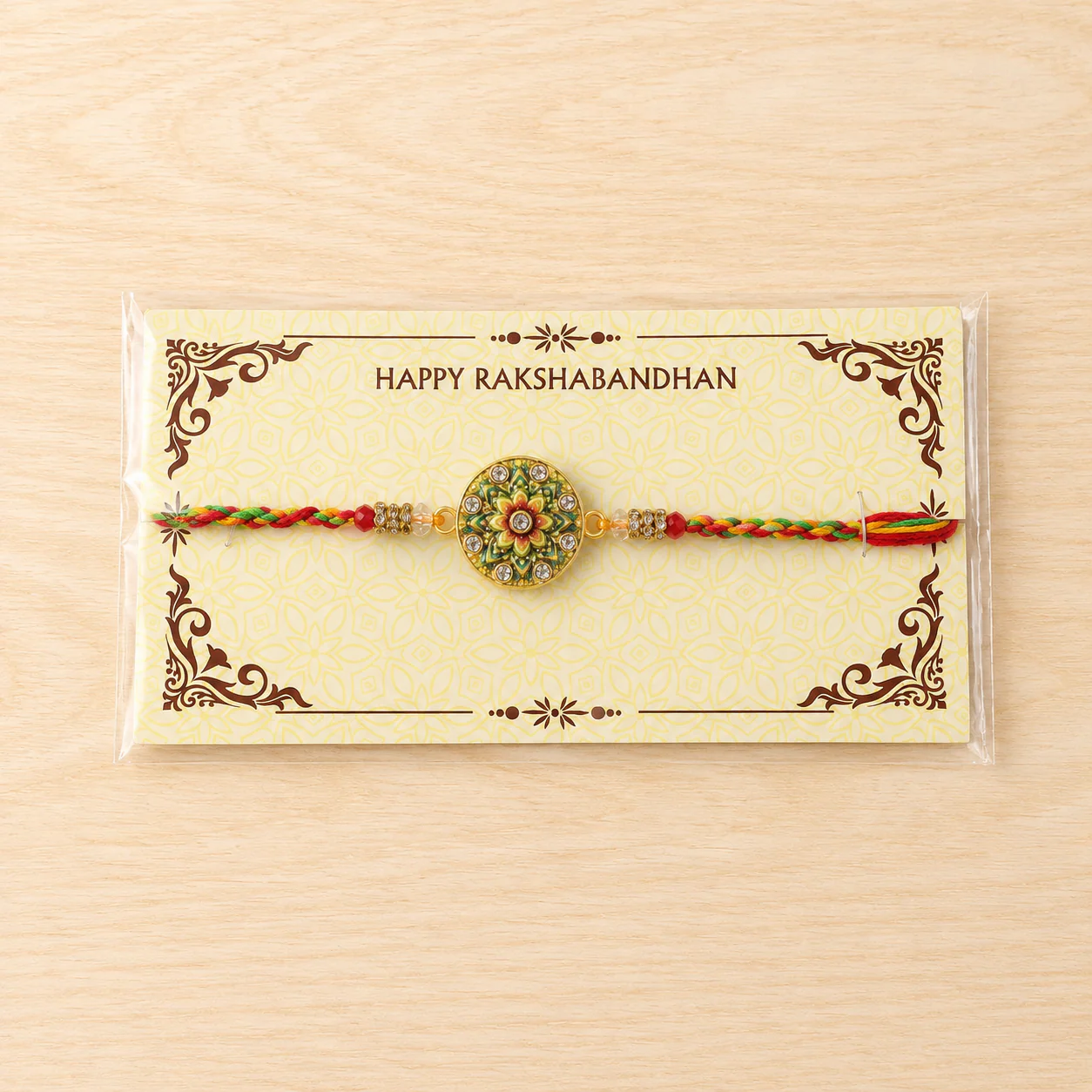 Round Floral Stone Studded Premium Designer Rakhi for Brother - Image 8