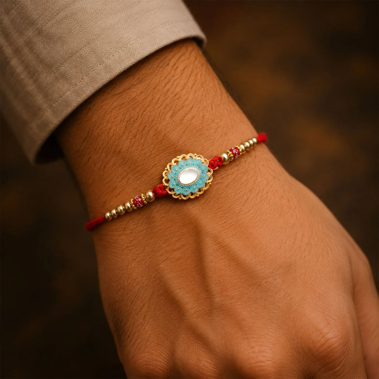 Premium Kundan Rakhi for Brother – Designer Pearl Bead Work - Image 3