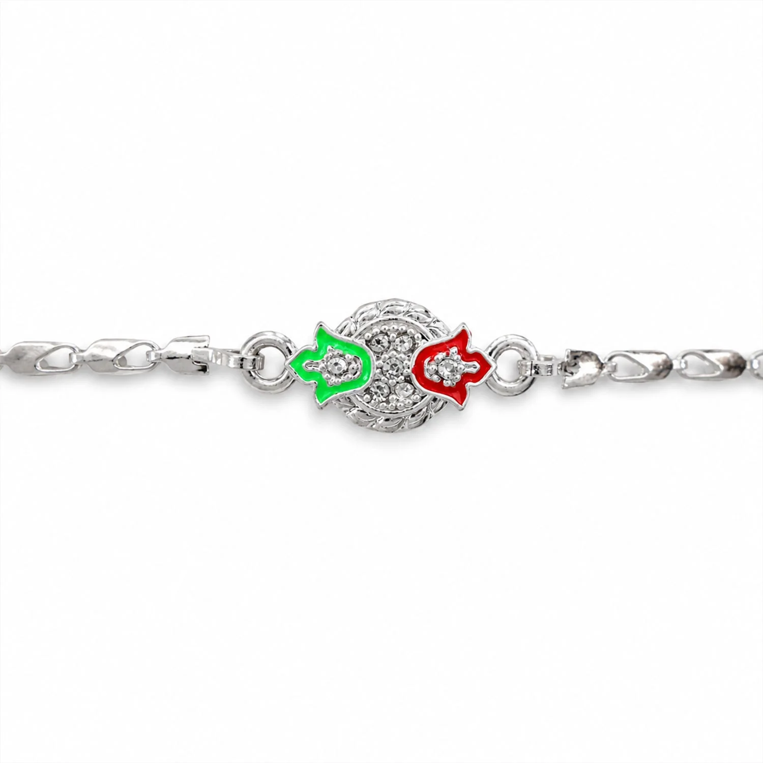 Round Leaf Meenakari Stone Studded Designer Chain Rakhi for Brother - Image 5