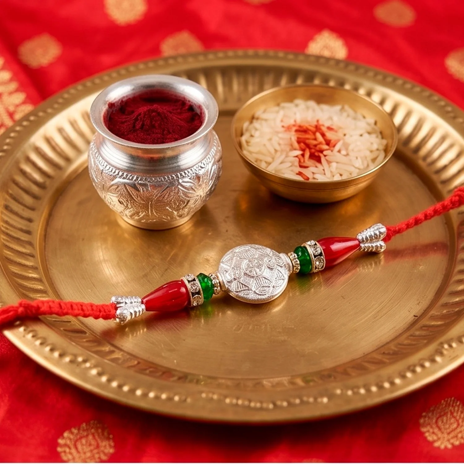 Meenakari Kundan Rakhi for Brother – Rudraksha Bead Design - Image 4