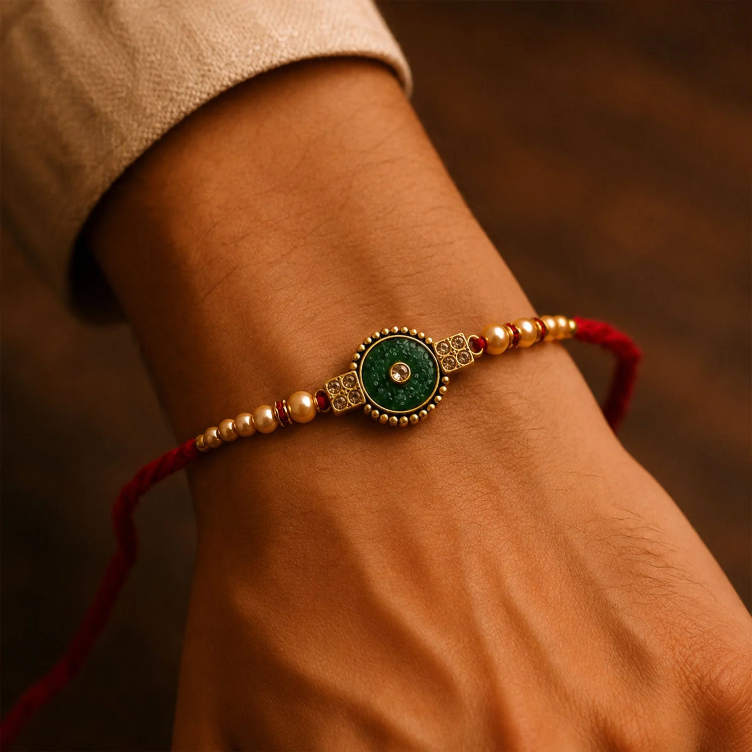 Rakhi for Brother – Meenakari Kundan Pearl Bead Thread - Image 2