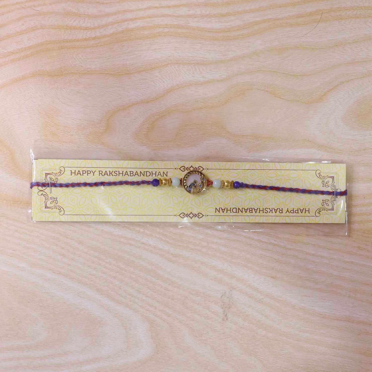 Round Peacock Blue Beads Rakhi for Brother Bhai Raksha Bandhan Festival Special Gift - Image 5