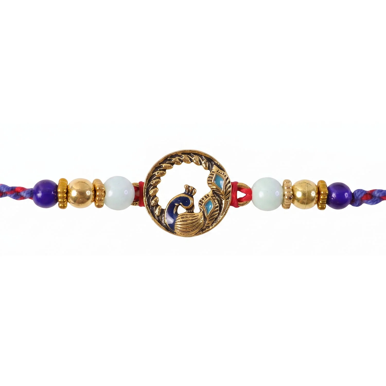 Round Peacock Blue Beads Rakhi for Brother Bhai Raksha Bandhan Festival Special Gift - Image 6