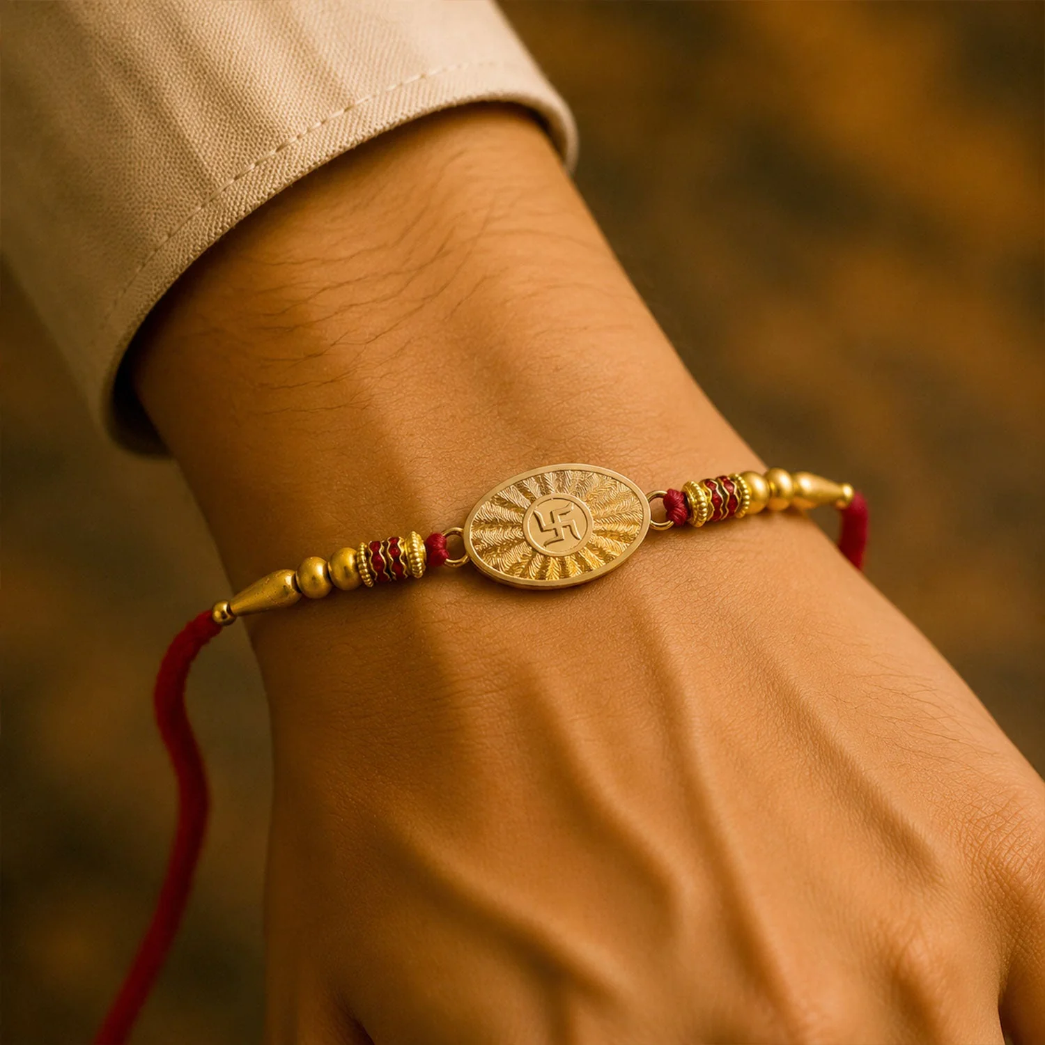 Round Swastik Symbol Designer Rakhi for Brother - Image 3