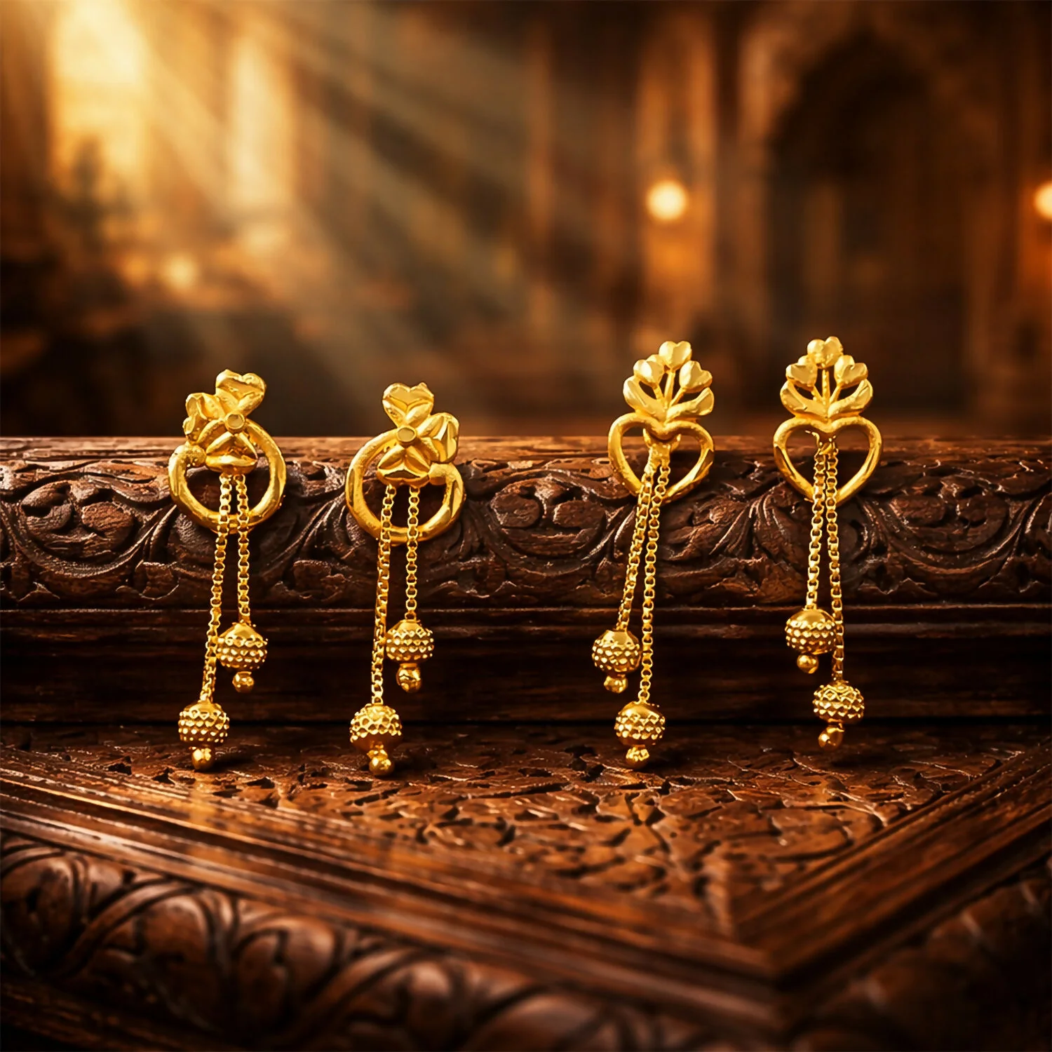 Floral Heart Drop Earrings – Elegant Traditional Jewelry for Women - Image 2