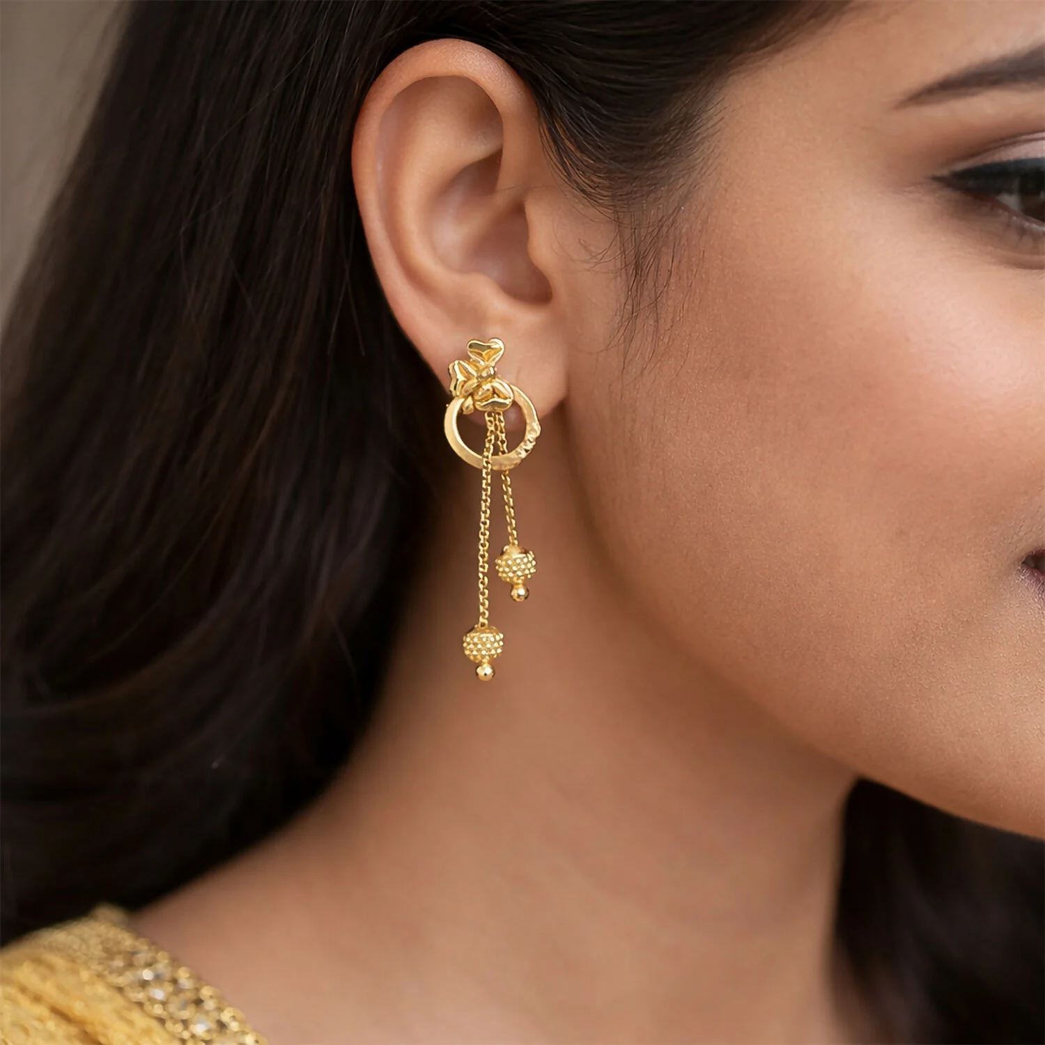 Floral Heart Drop Earrings – Elegant Traditional Jewelry for Women - Image 4