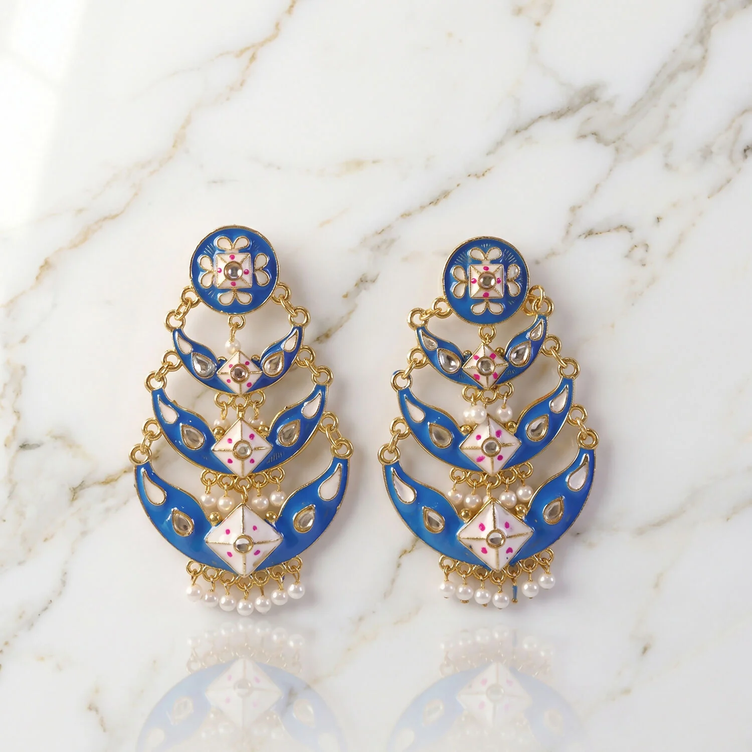 Royal Blue Pearl Earrings – Elegant Traditional Accessory - Image 4