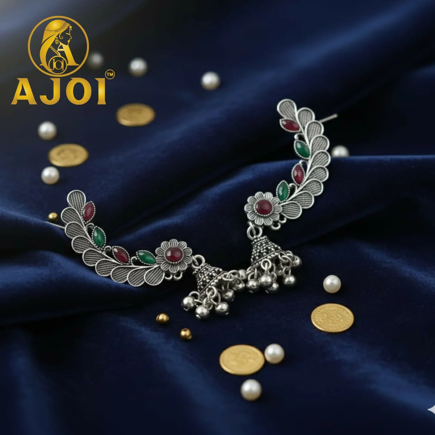 Gemstone Leaf Earrings – Royal Traditional Jhumka Design - Image 3