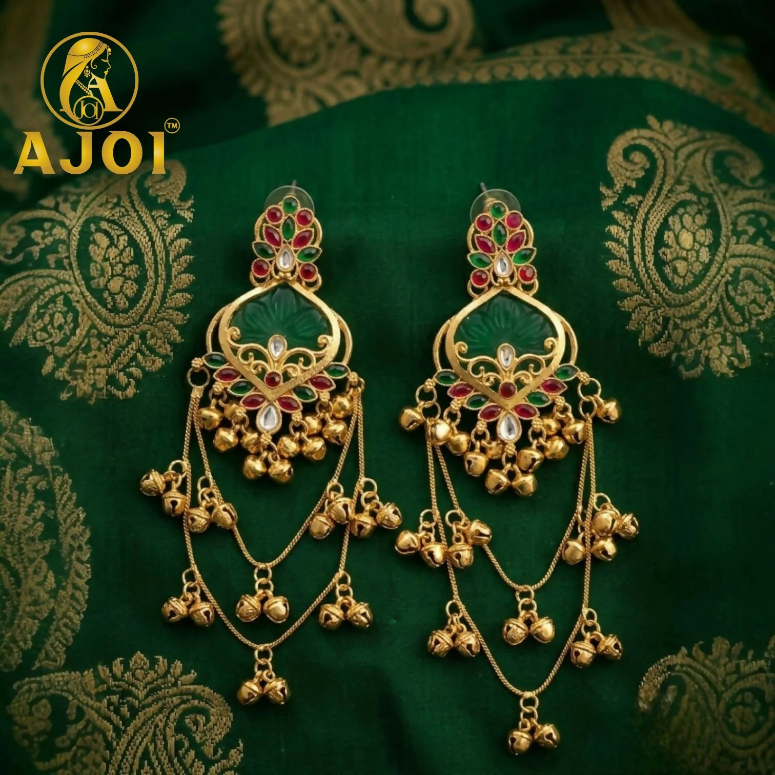Green Ruby Chandbali Earrings – Elegant Bridal & Festive Accessory - Image 3