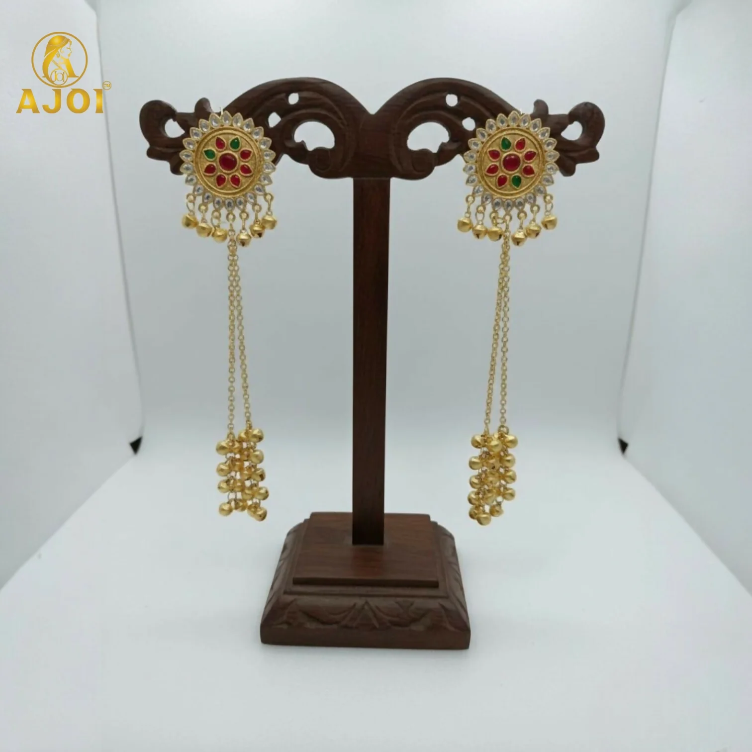 Kashmiri Jhumka Earrings – Royal Kundan & Pearl Tassel Design - Image 5