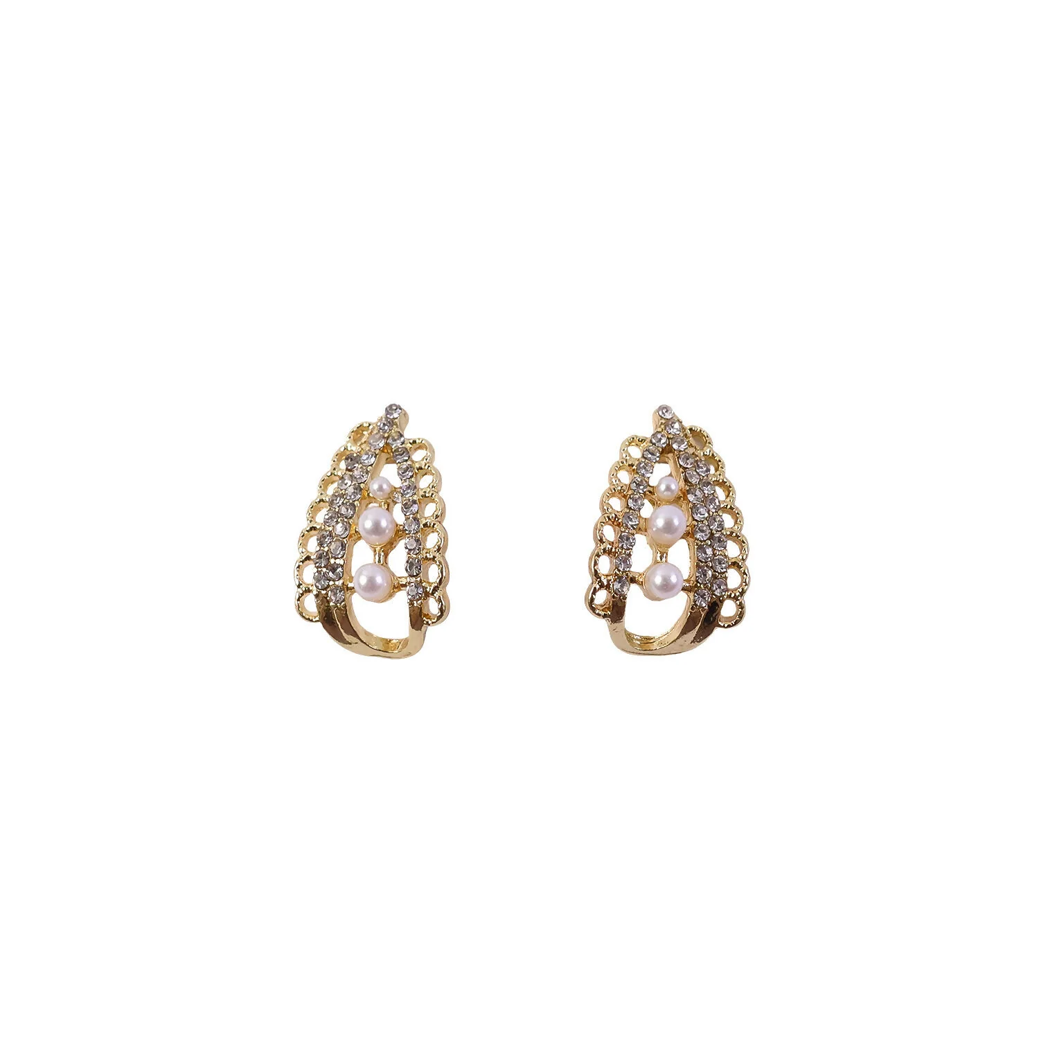 Pearl Stud Earrings – Korean Crystal Arch & Triple Pearl Design - Image 5
