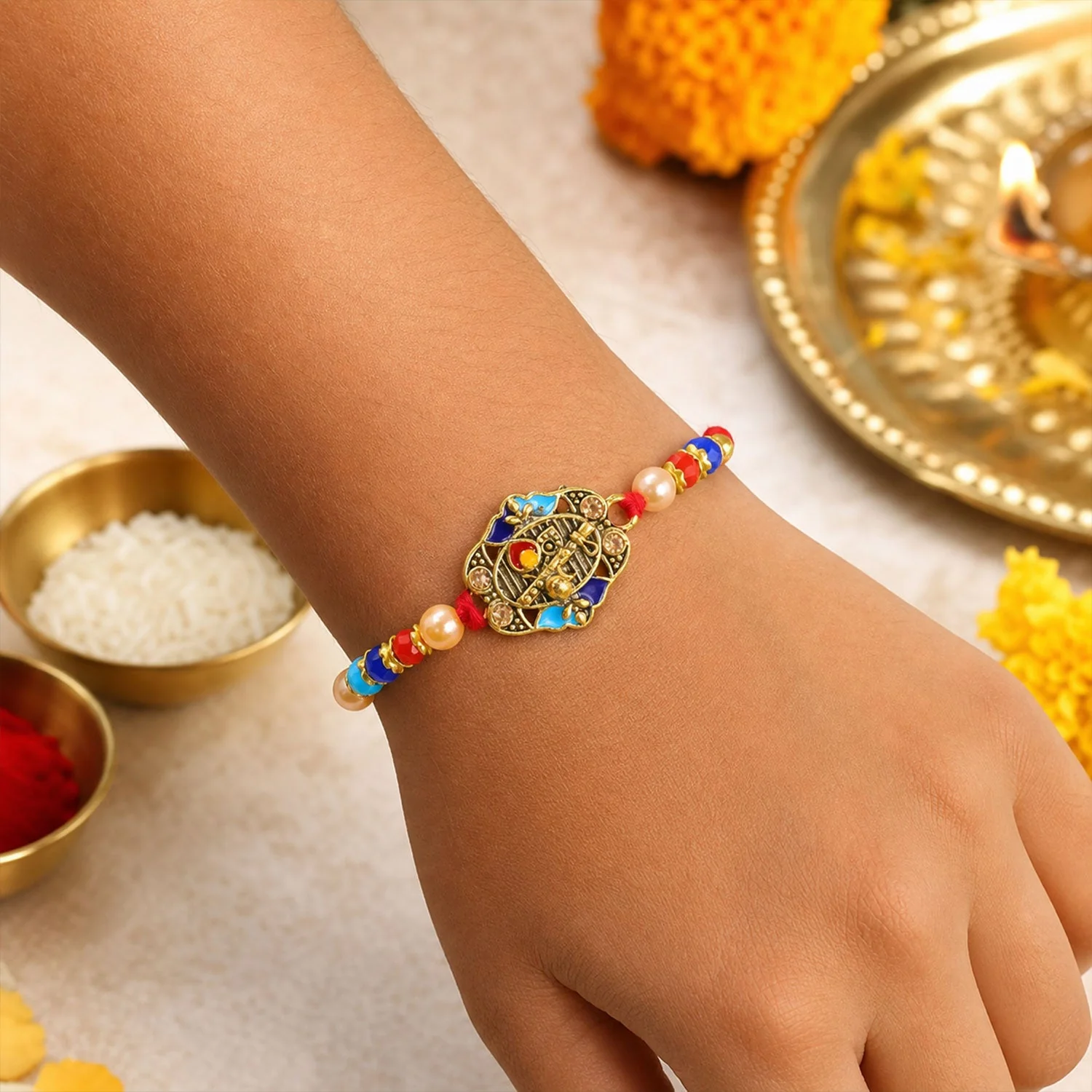 Royal Kundan Multicolor Rakhi for Brother Bhai Raksha Bandhan Festival Special Gift - Image 2