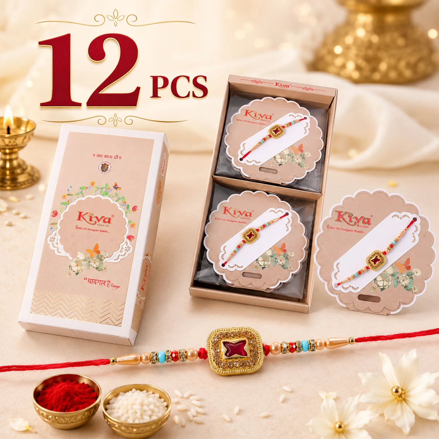 Royal Maroon Cushion Stone Kundan Rakhi for Brother with Pearls & Beads - Image 2