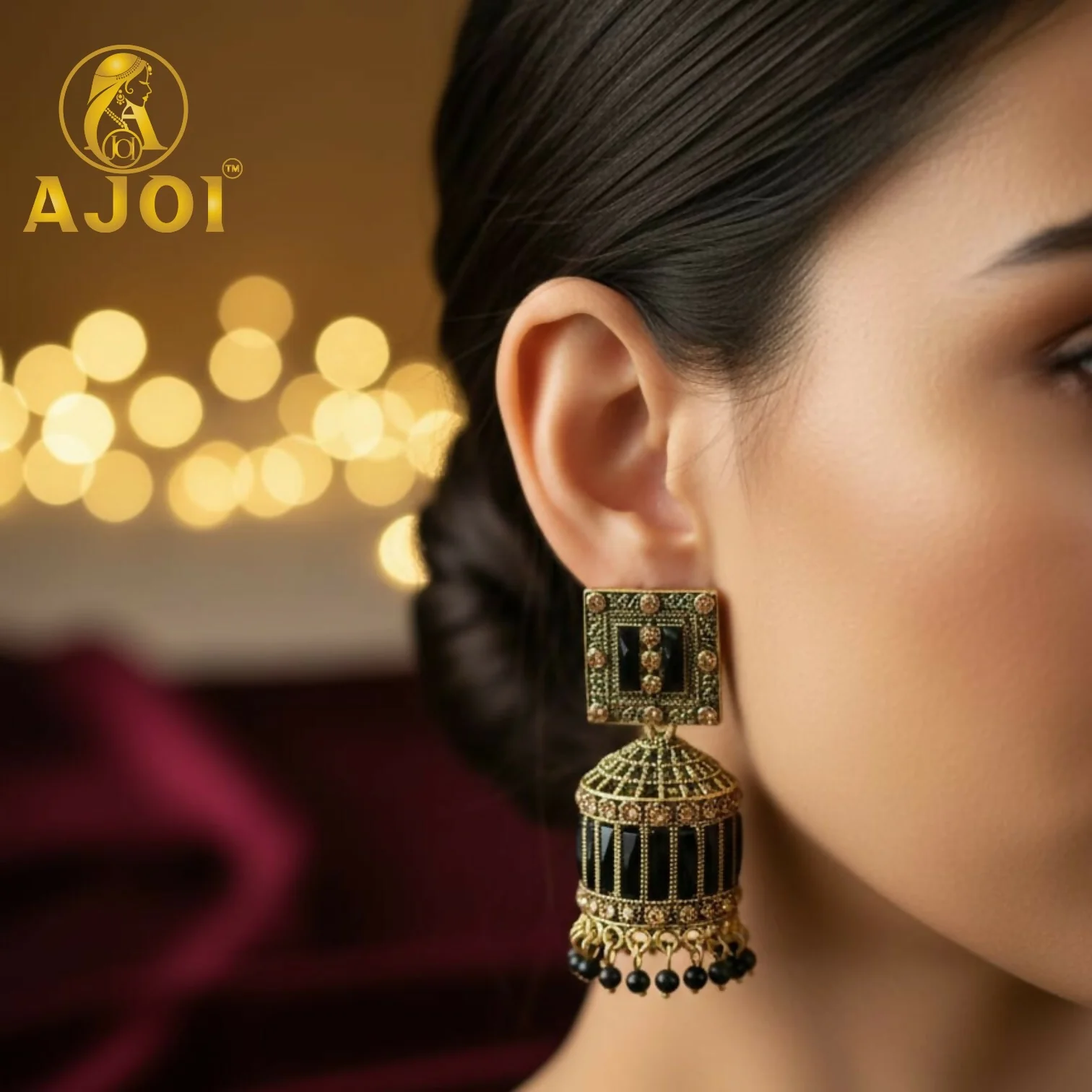 Midnight Black Designer Earrings – Elegant Drop with Statement Detailing - Image 2