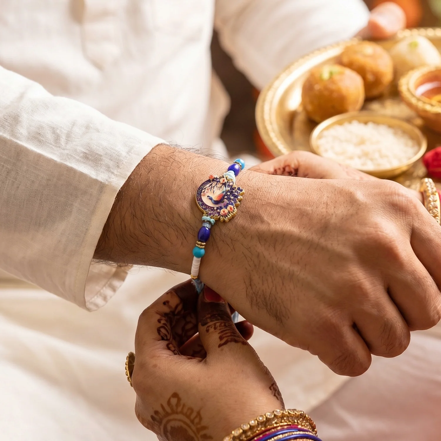 Rakhi – Royal Mughal Peacock Designer Charm for Brother - Image 2