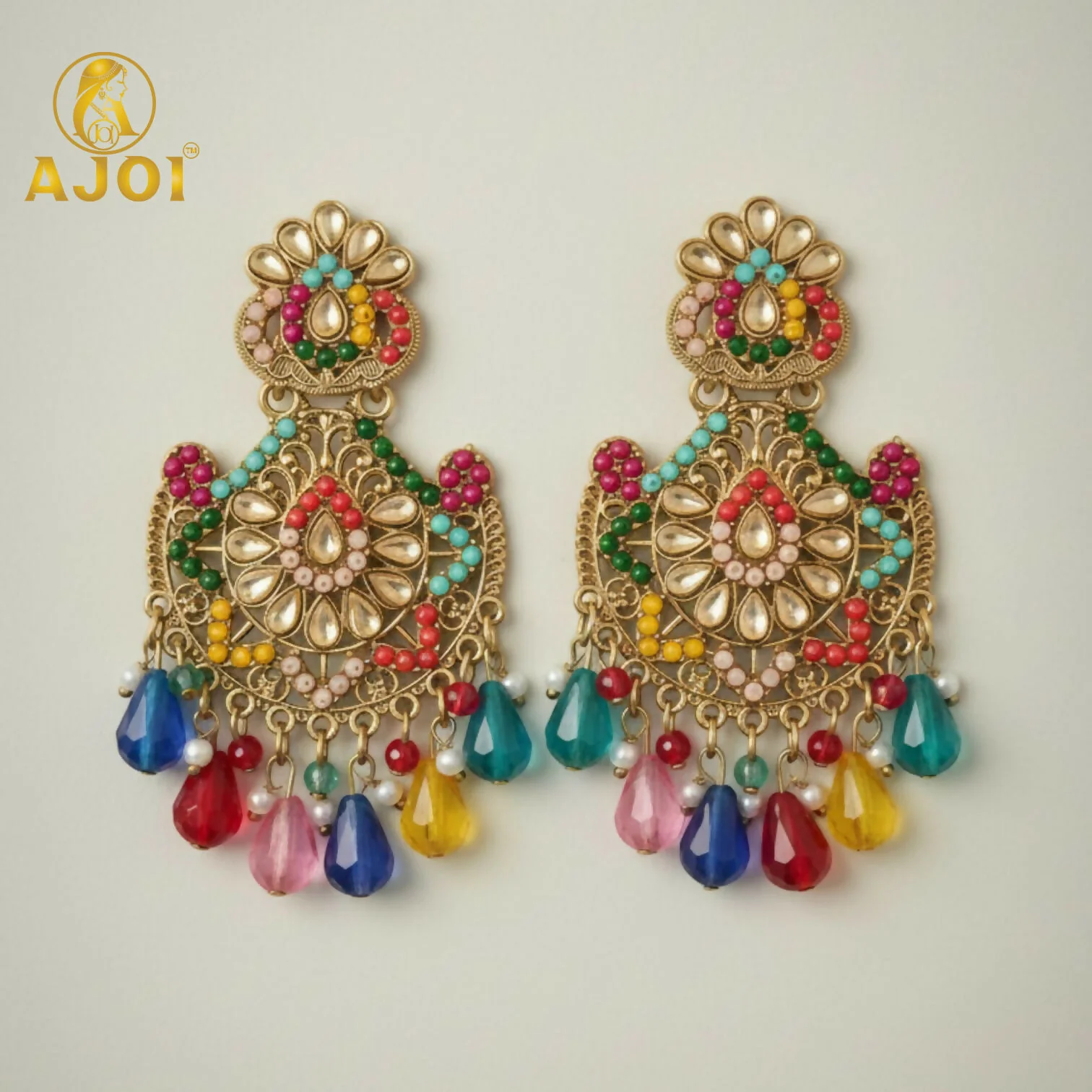 Kundan Chandbali Earrings – Royal Multicolor Antique Gold Finish - Image 4