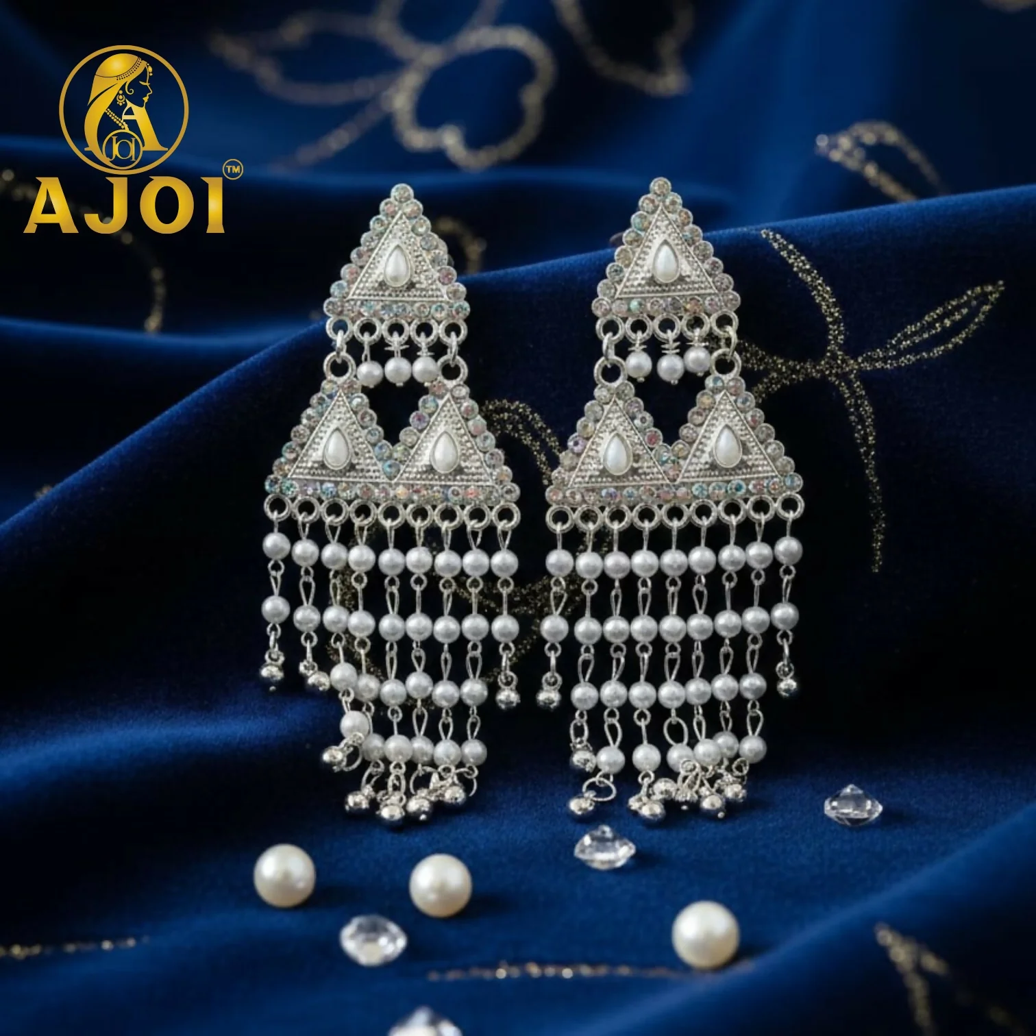 Pearl Drop Silver Earrings – Elegant Designer Tassels - Image 4