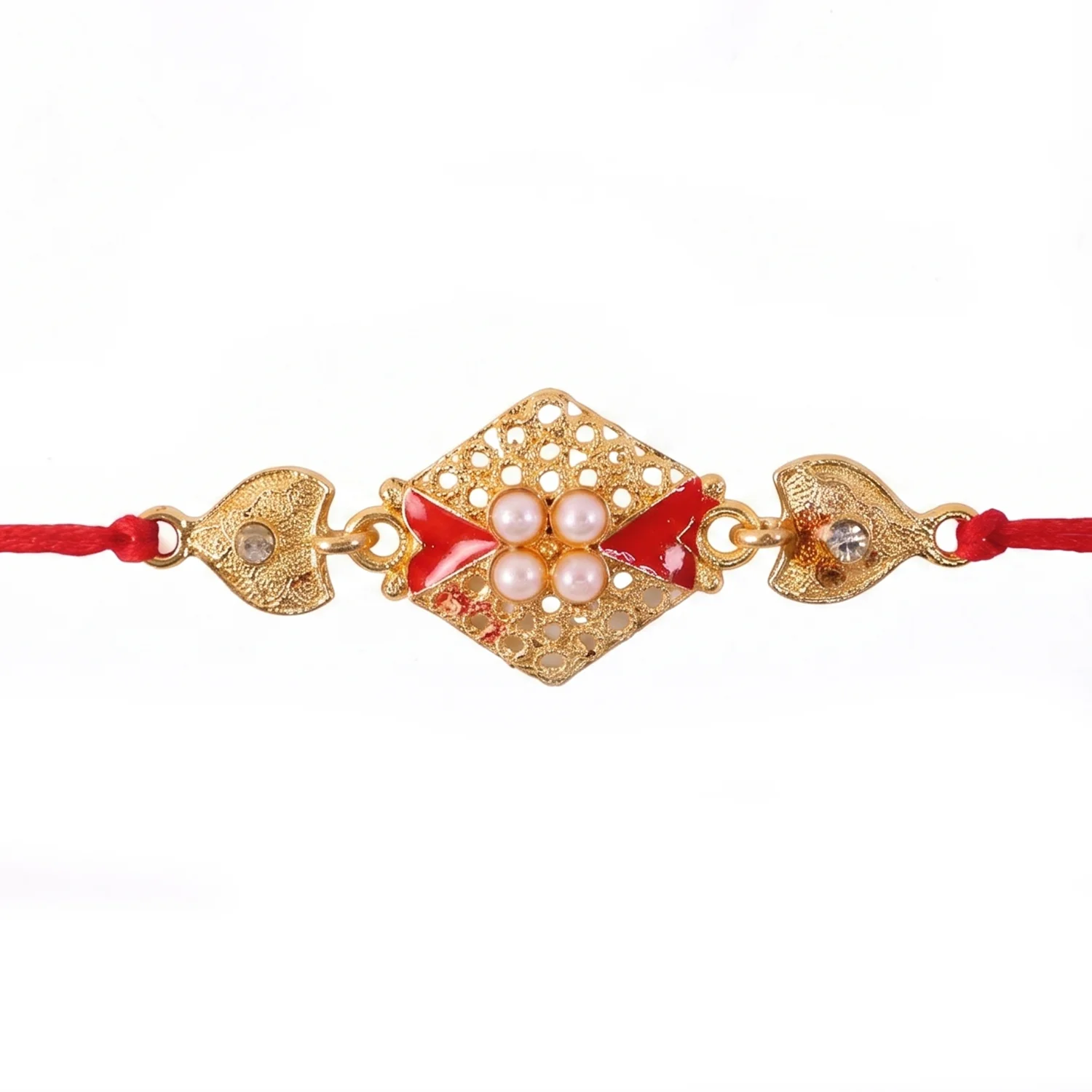 Kundan Rakhi – Elegant Pearl & Gold Charms for Sister’s Gift - Image 5