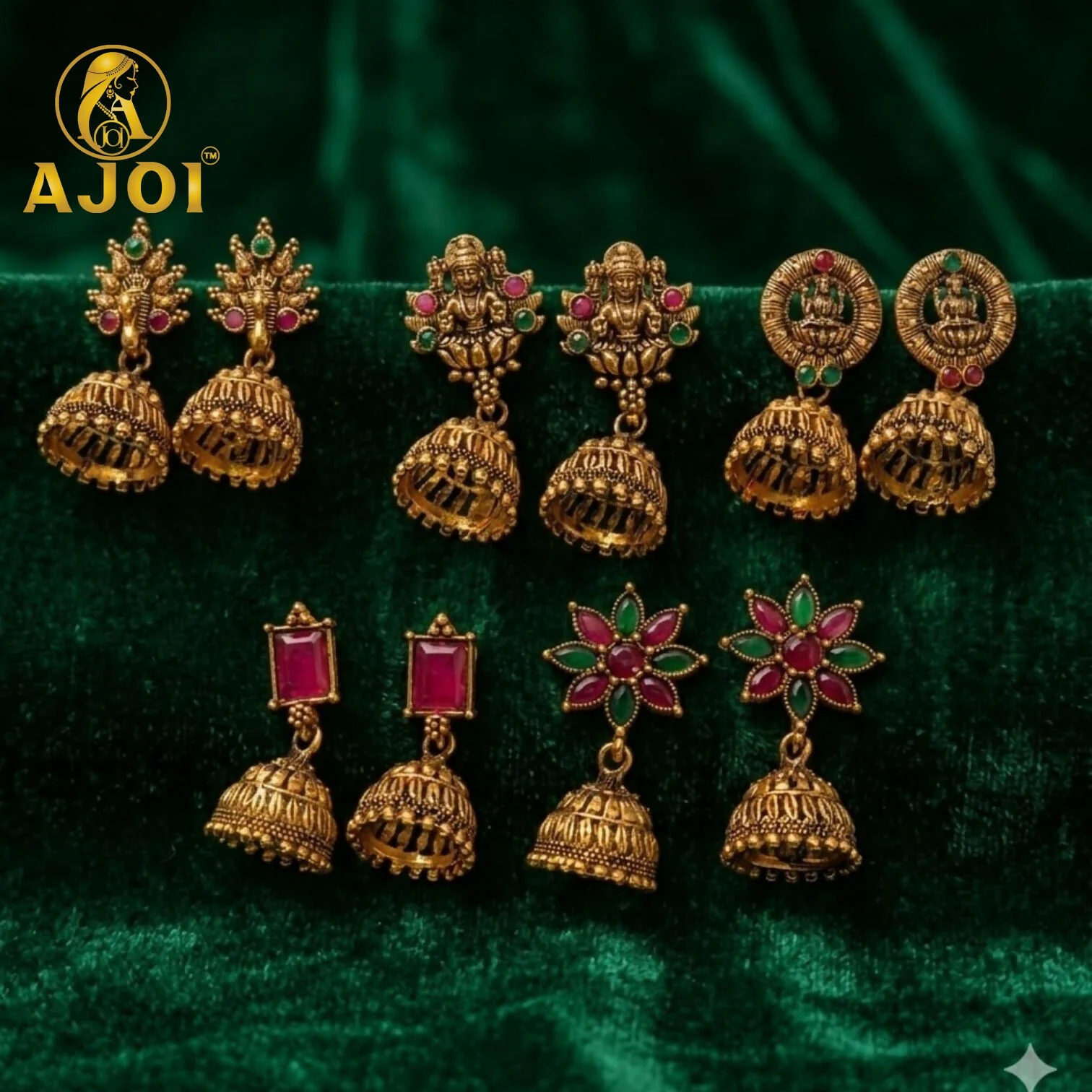 Traditional Jhumka Earrings – Intricate Temple Gold Design for Festive Wear - Image 3